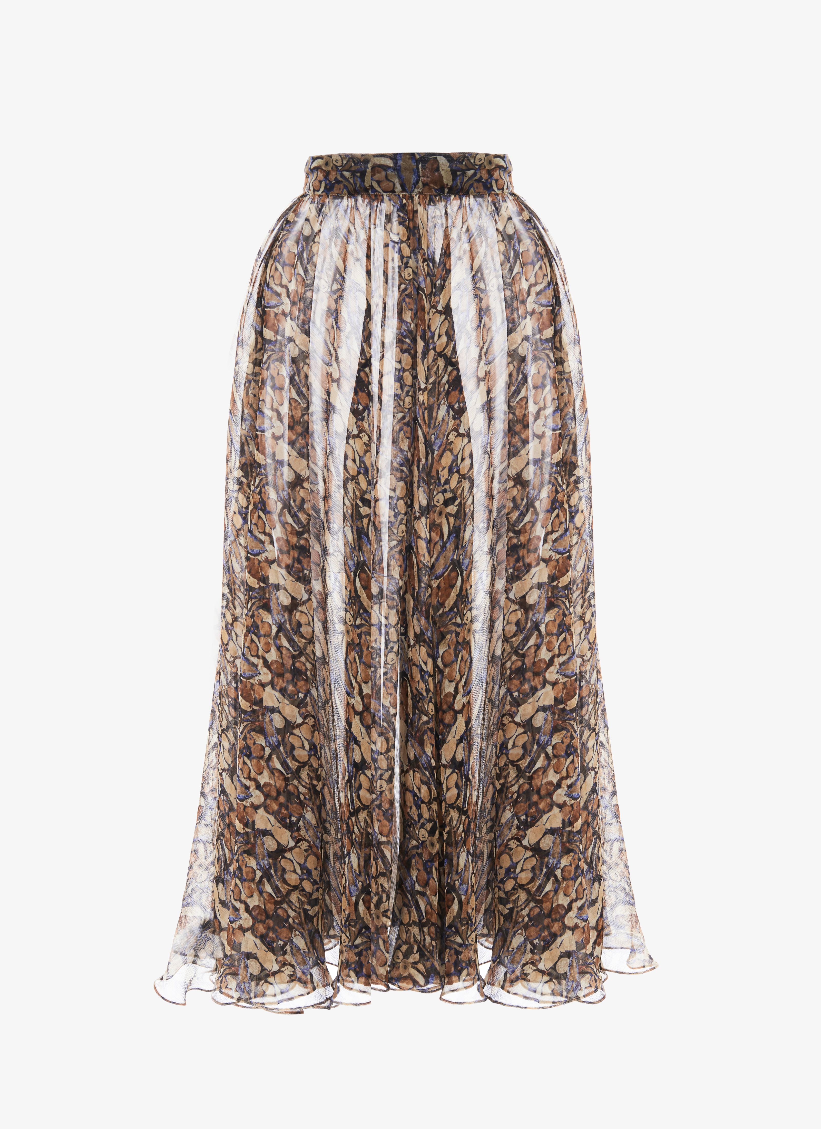 ALAÏA MULTICOLOR BROWN SILK CHIFFON SKIRT