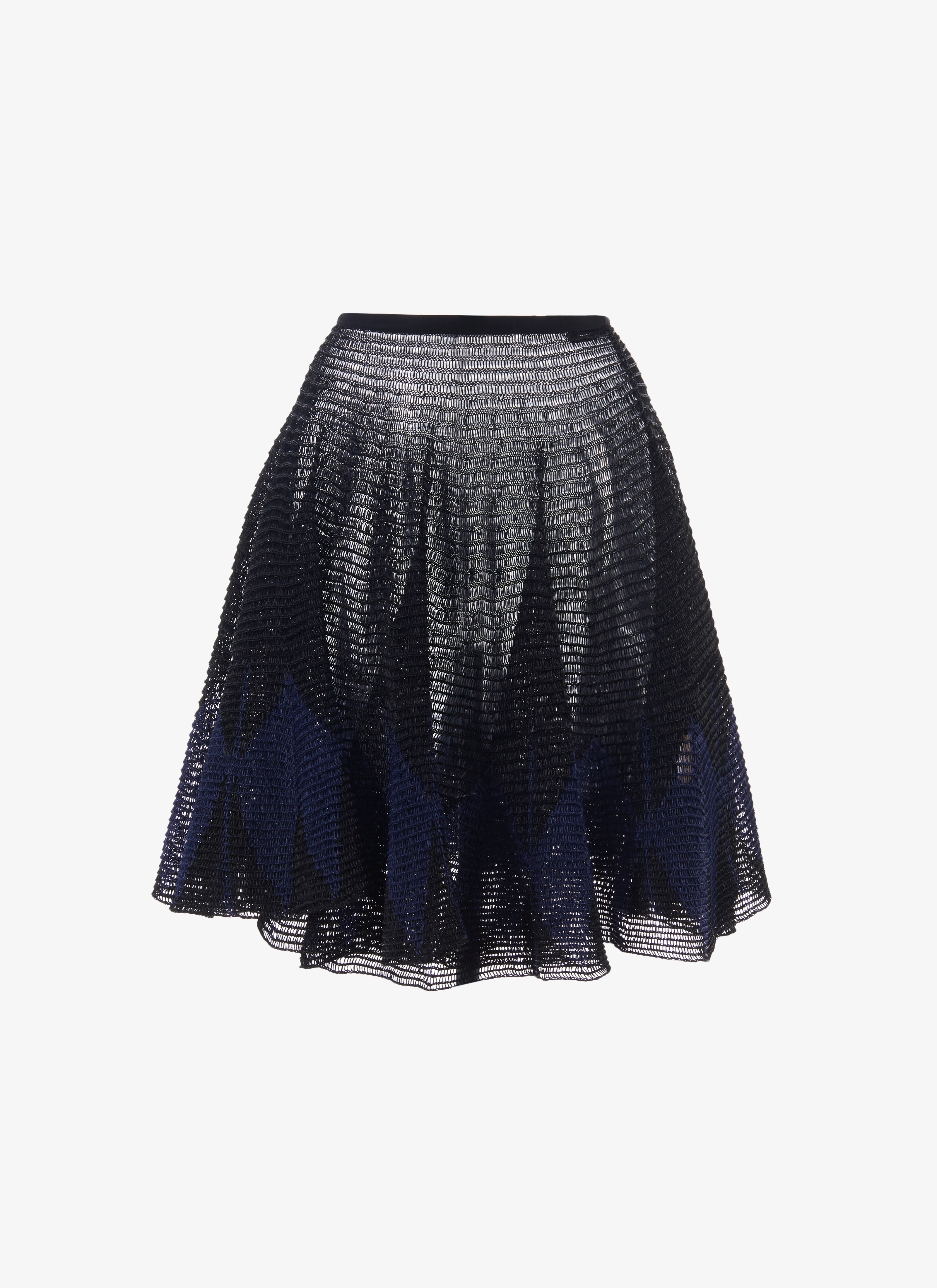 ALAÏA SCHWARZ/BLAU AUSGESTELLTER ROCK MIT RAFFIA-EFFEKT 