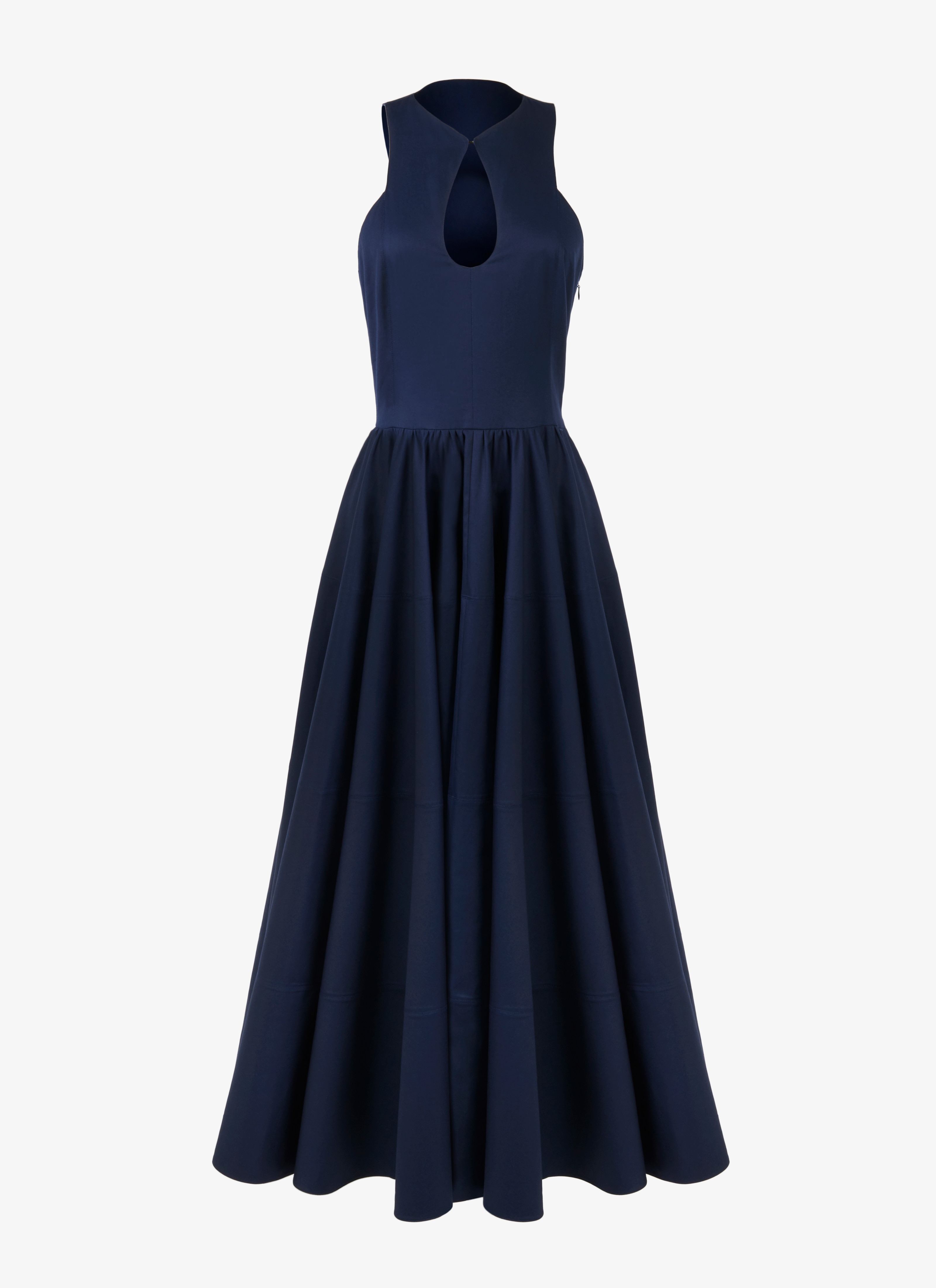 ALAÏA NIGHT BLUE COTTON GABARDINE DÉCOUPÉ DRESS 