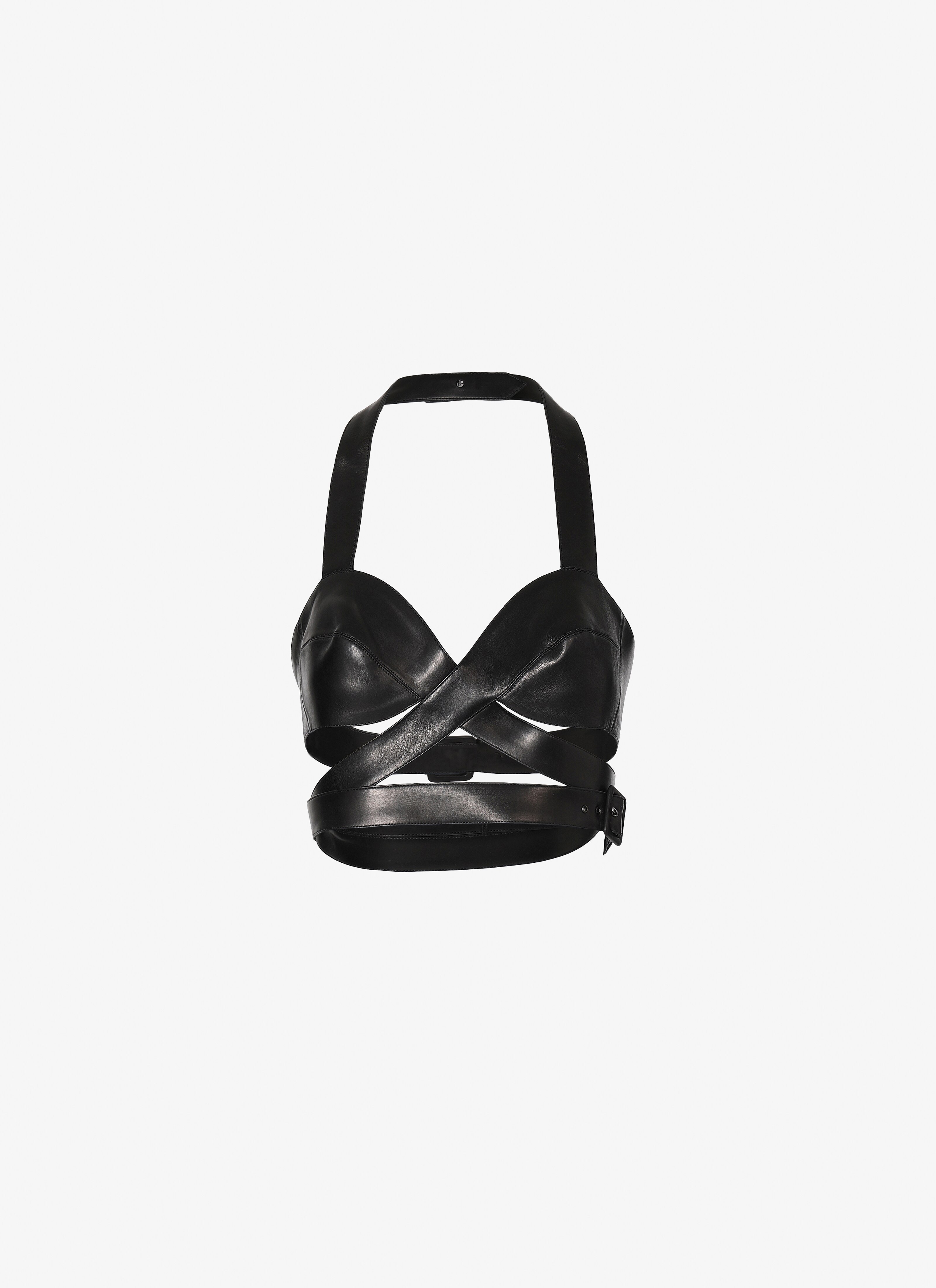 ALAÏA BLACK LAMBSKIN BUSTIER TOP