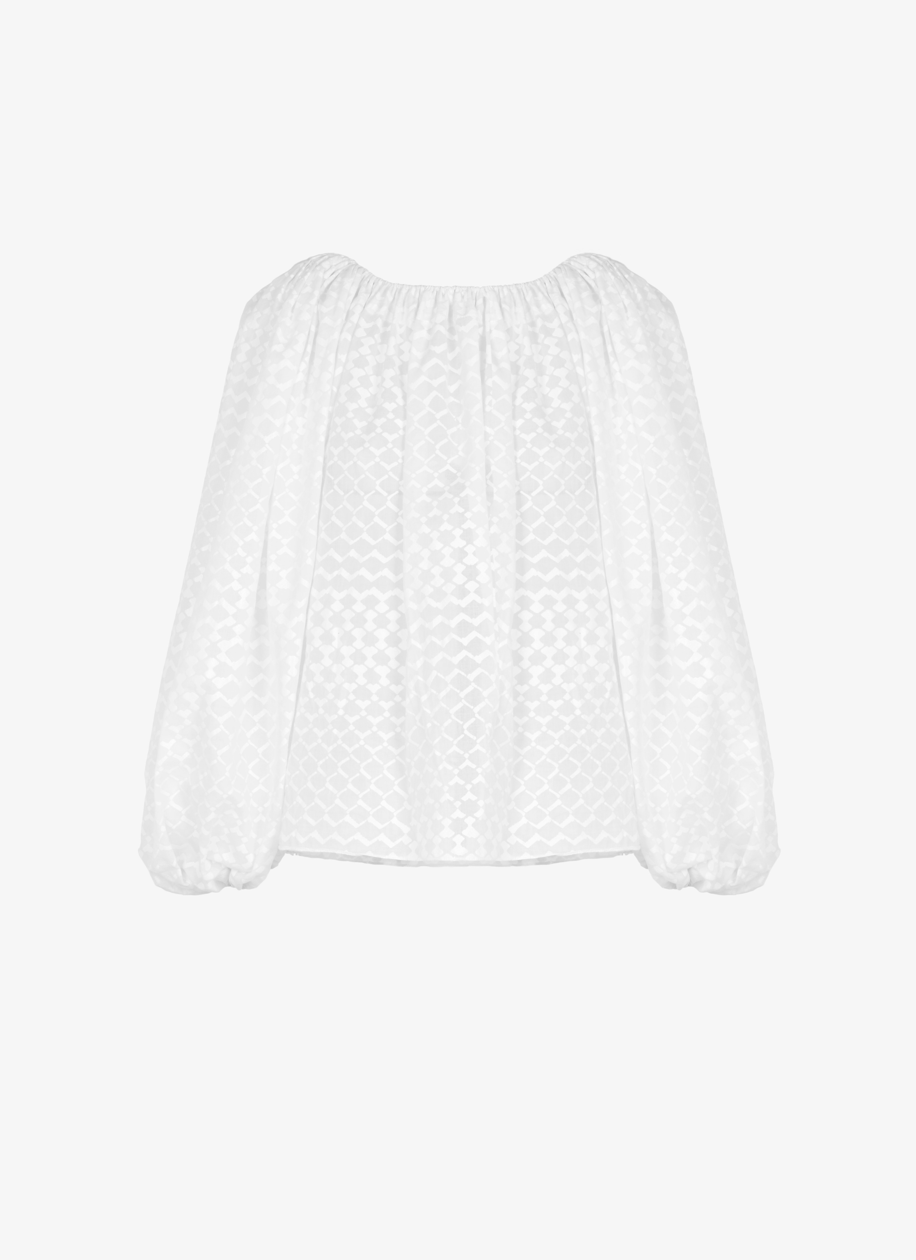 ALAÏA WHITE GATHERED COTTON PEASANT TOP