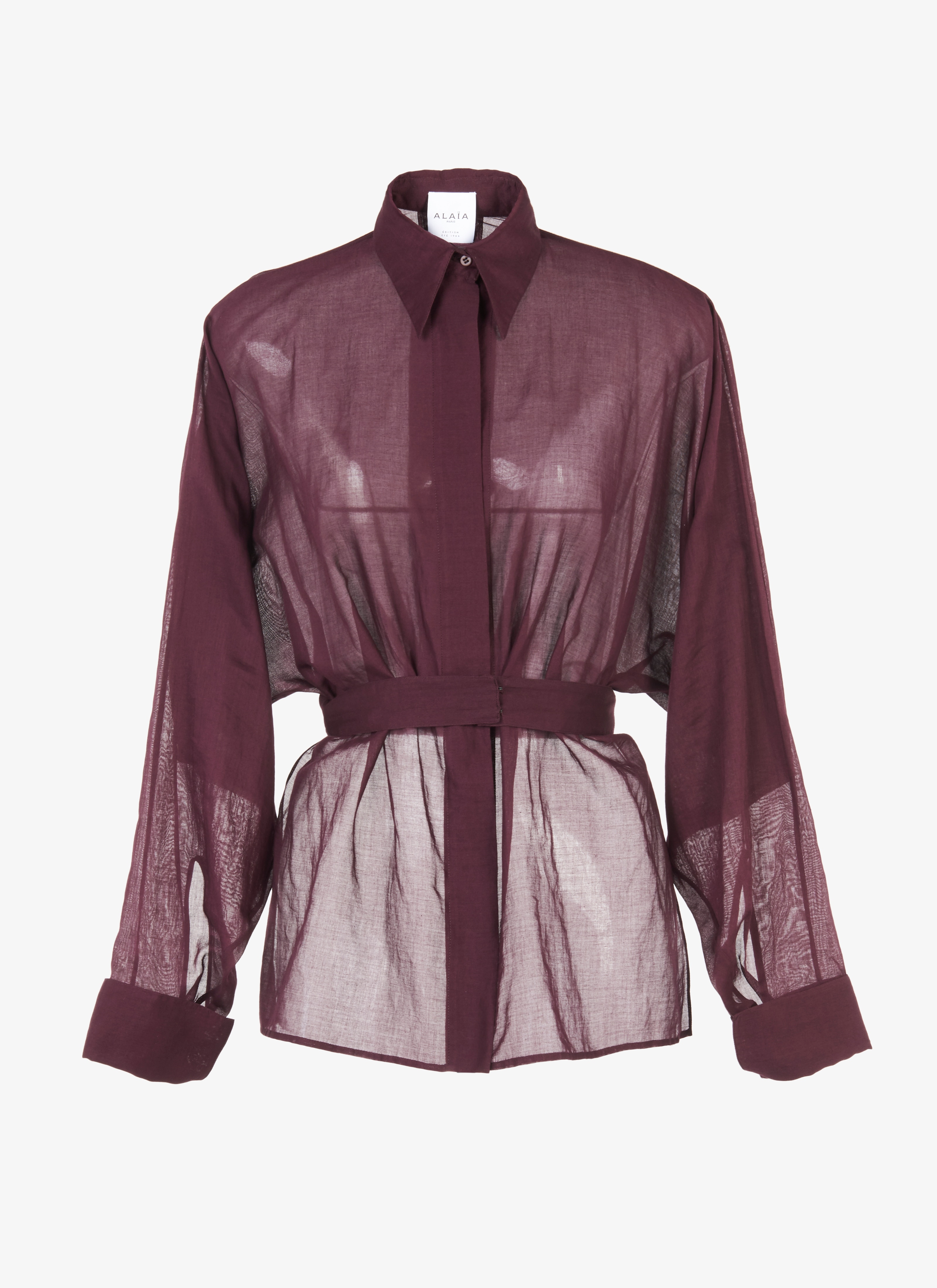ALAÏA BURGUNDY ALAÏA EDITION 1984 COTTON CHIFFON DRESS SHIRT