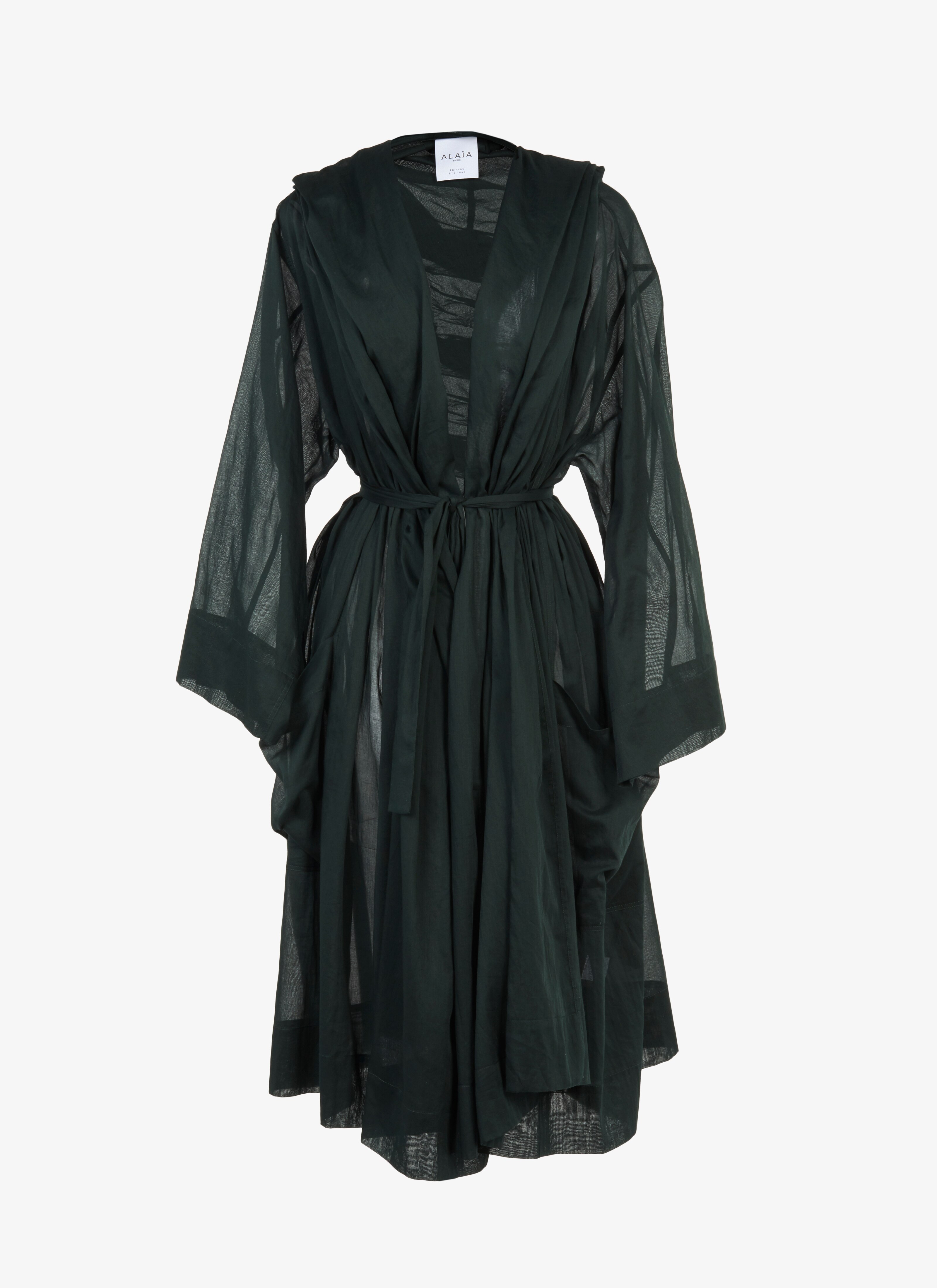 ALAÏA FIR GREEN ALAÏA EDITION 1995 COTTON CHIFFON ROBE DRESS