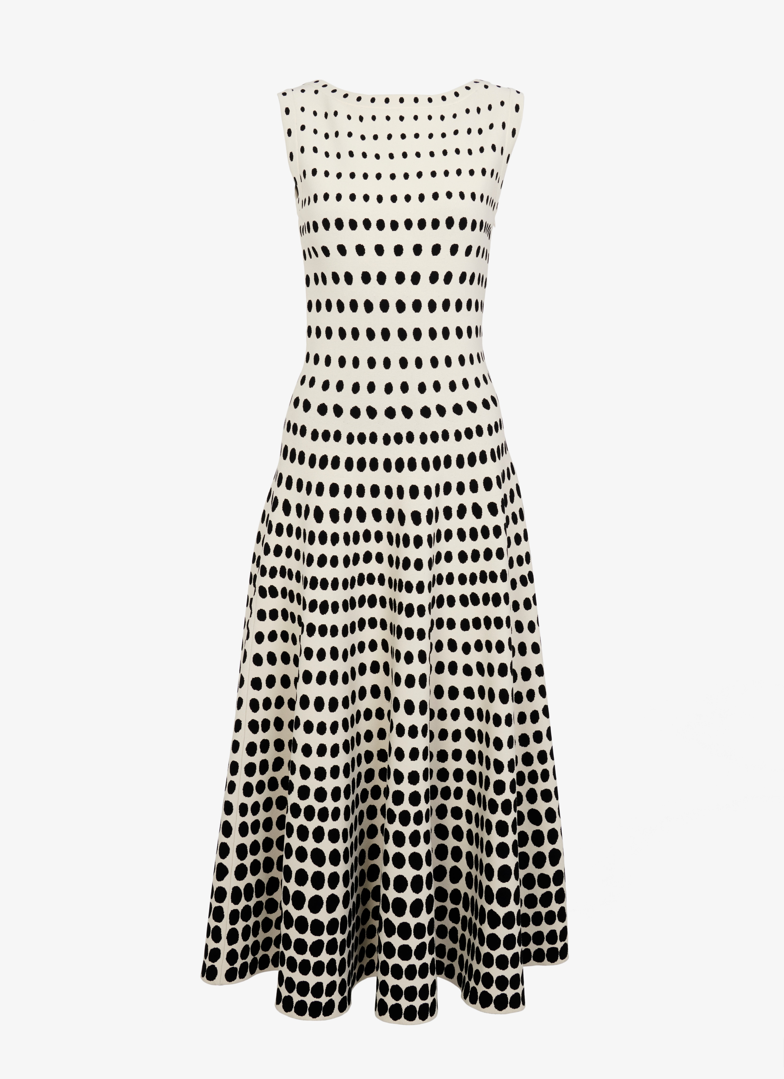 ALAÏA WEIß/SCHWARZ AUSGESTELLTES MIDIKLEID MIT PUNKTEN