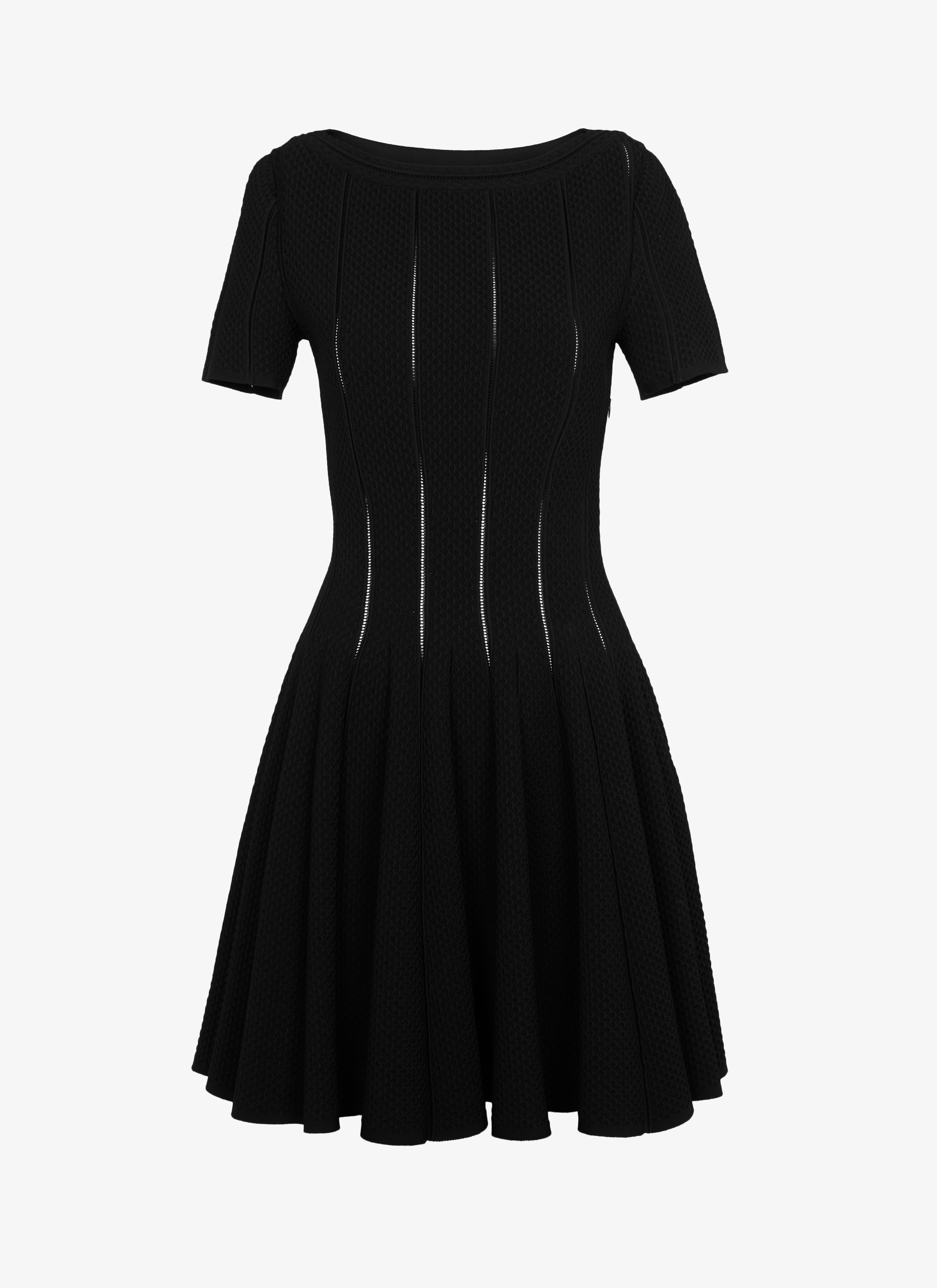 Women's Black Flared Piqué Mesh Dress 