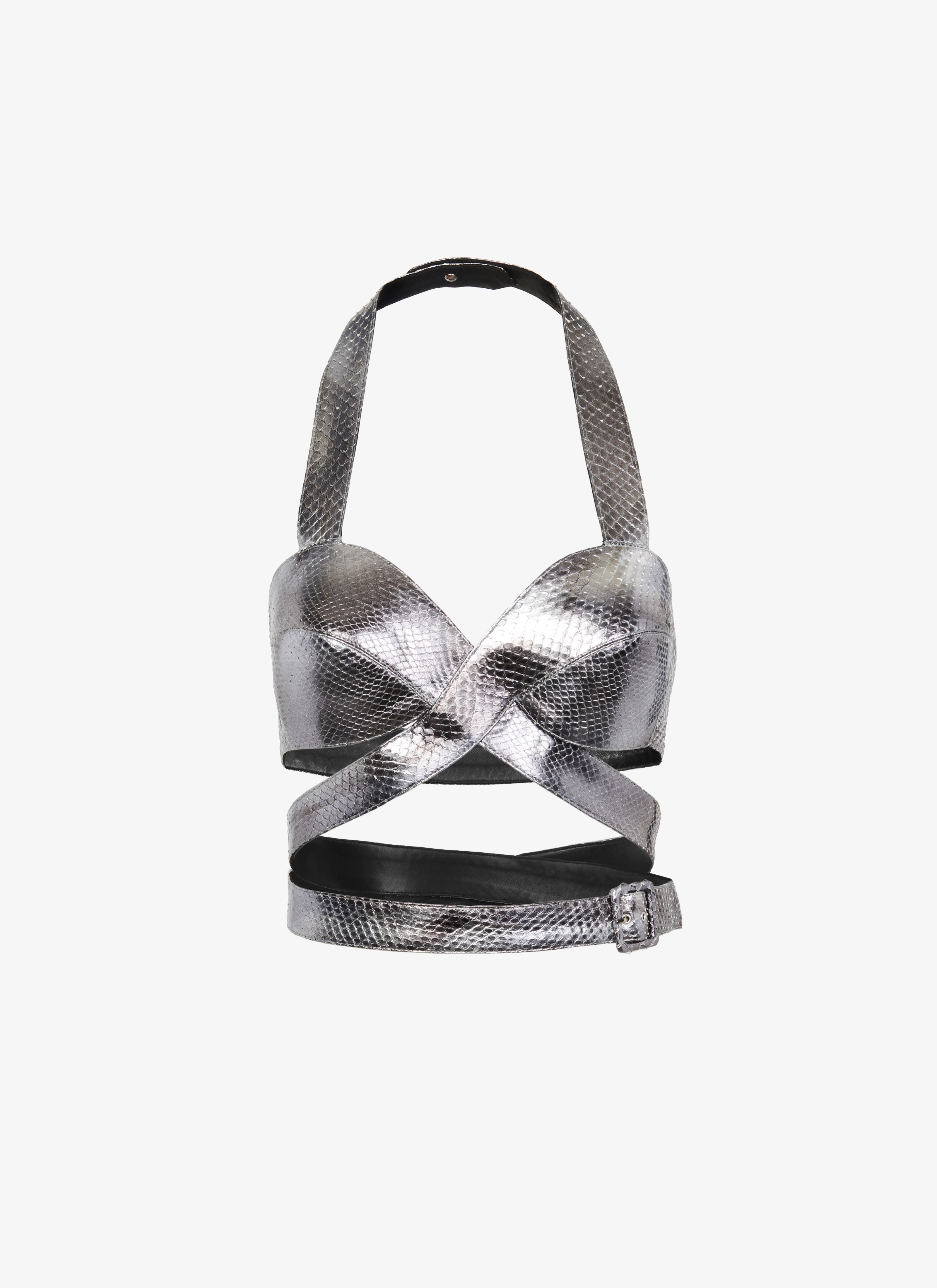 ALAÏA BUSTIER EN PYTHON MÉTALLIQUE ARGENT