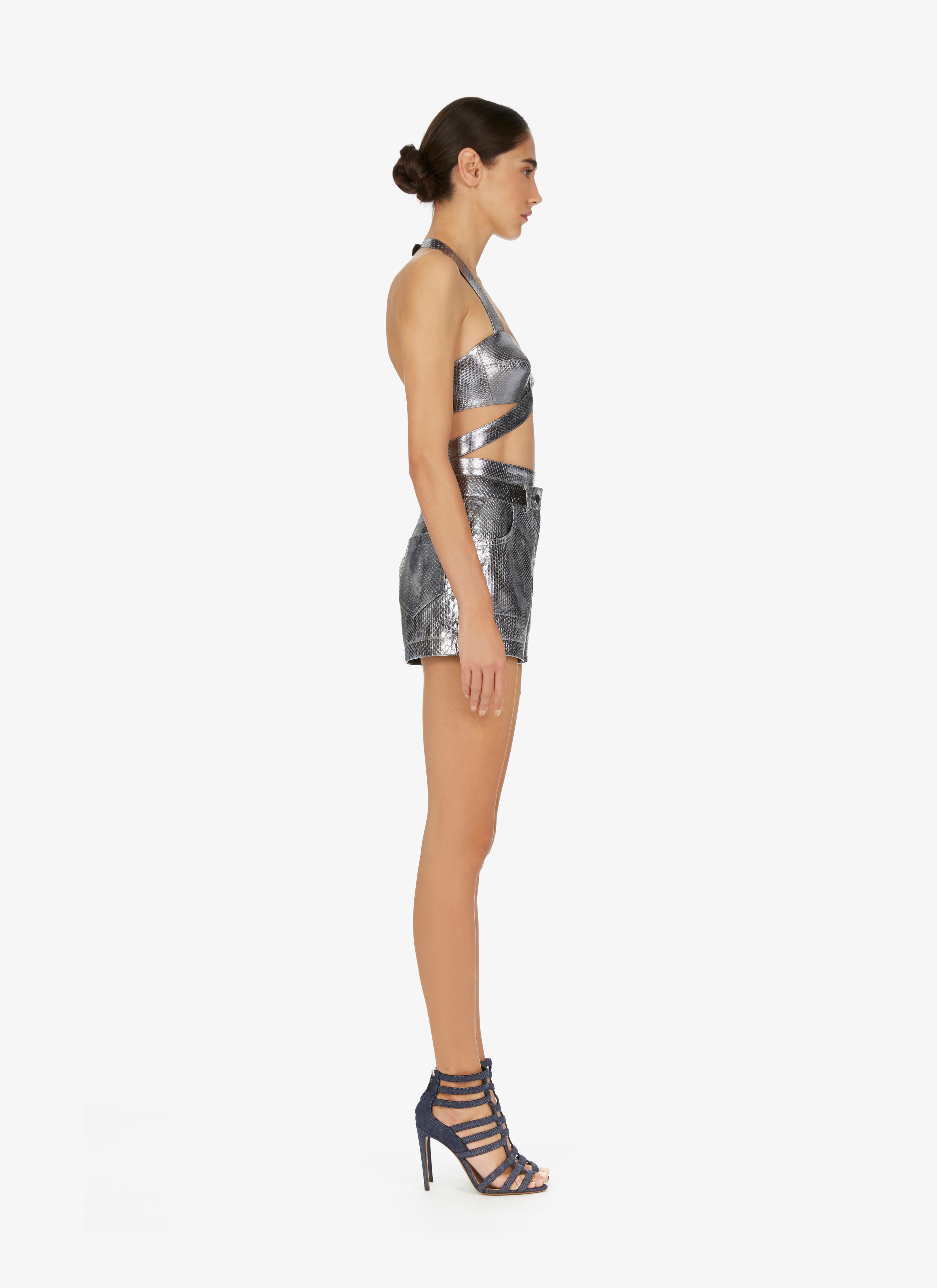 ALAÏA BUSTIER EN PYTHON MÉTALLIQUE ARGENT
