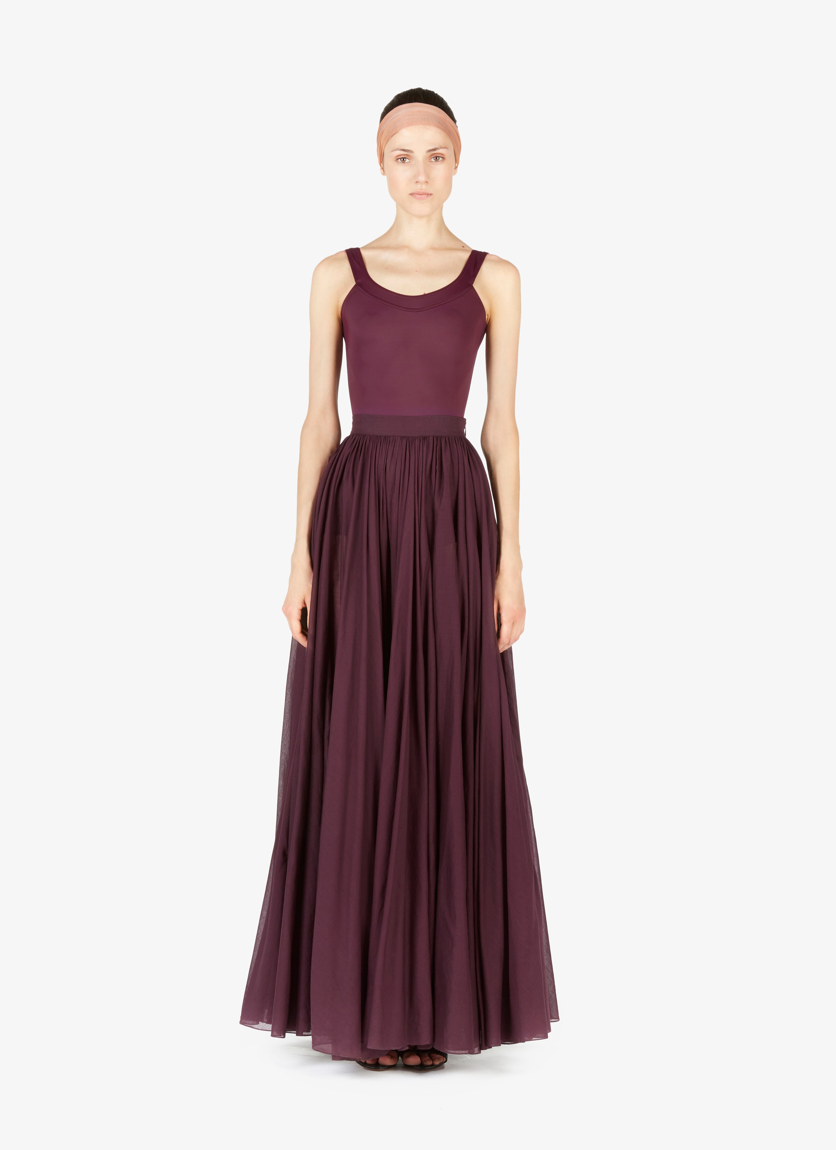 ALAÏA BURGUNDY ALAÏA EDITION 1984 FLOWING COTTON CHIFFON SKIRT