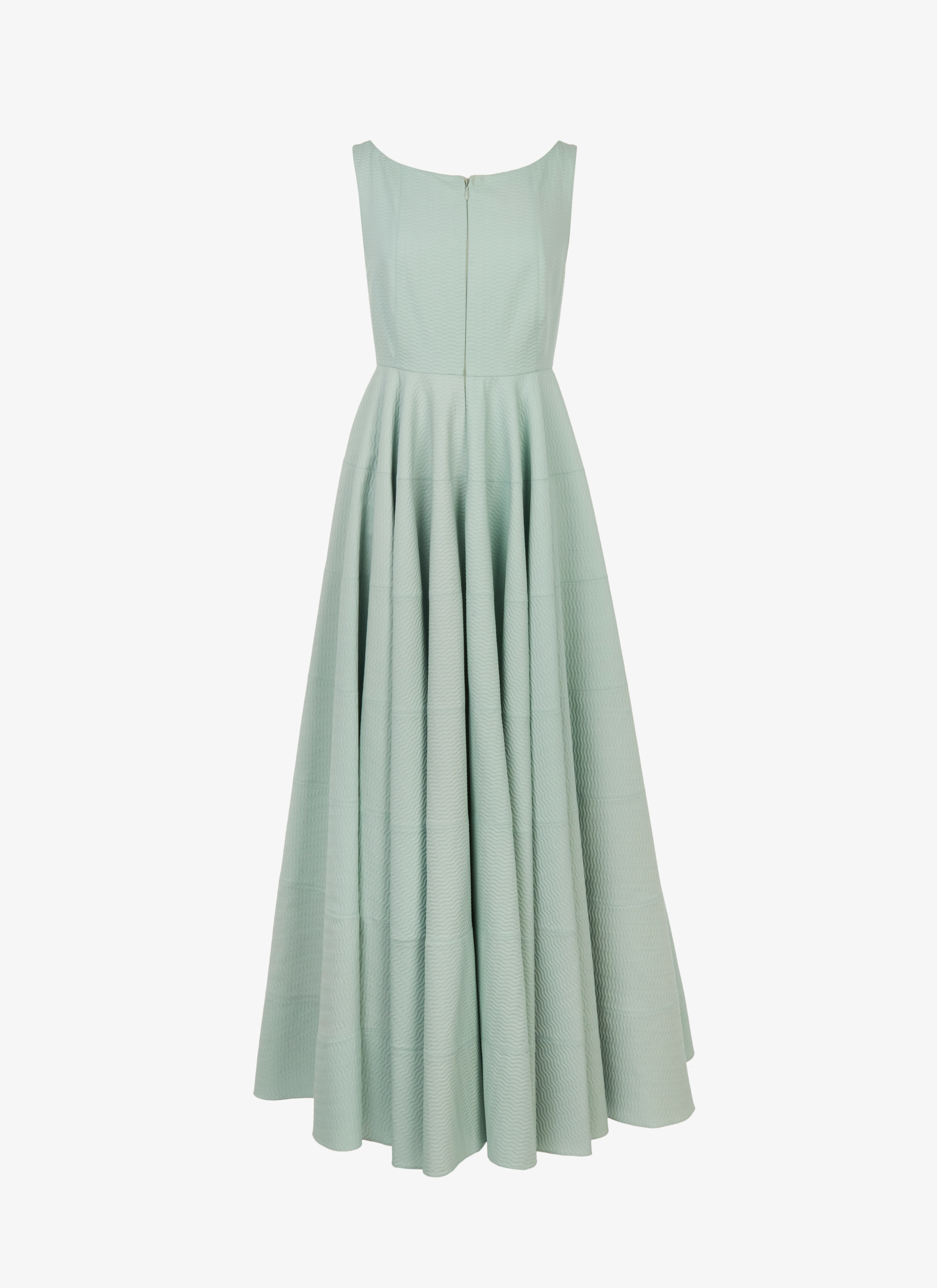 ALAÏA CELADON GREEN LONG SLEEVELESS COTTON DRESS 