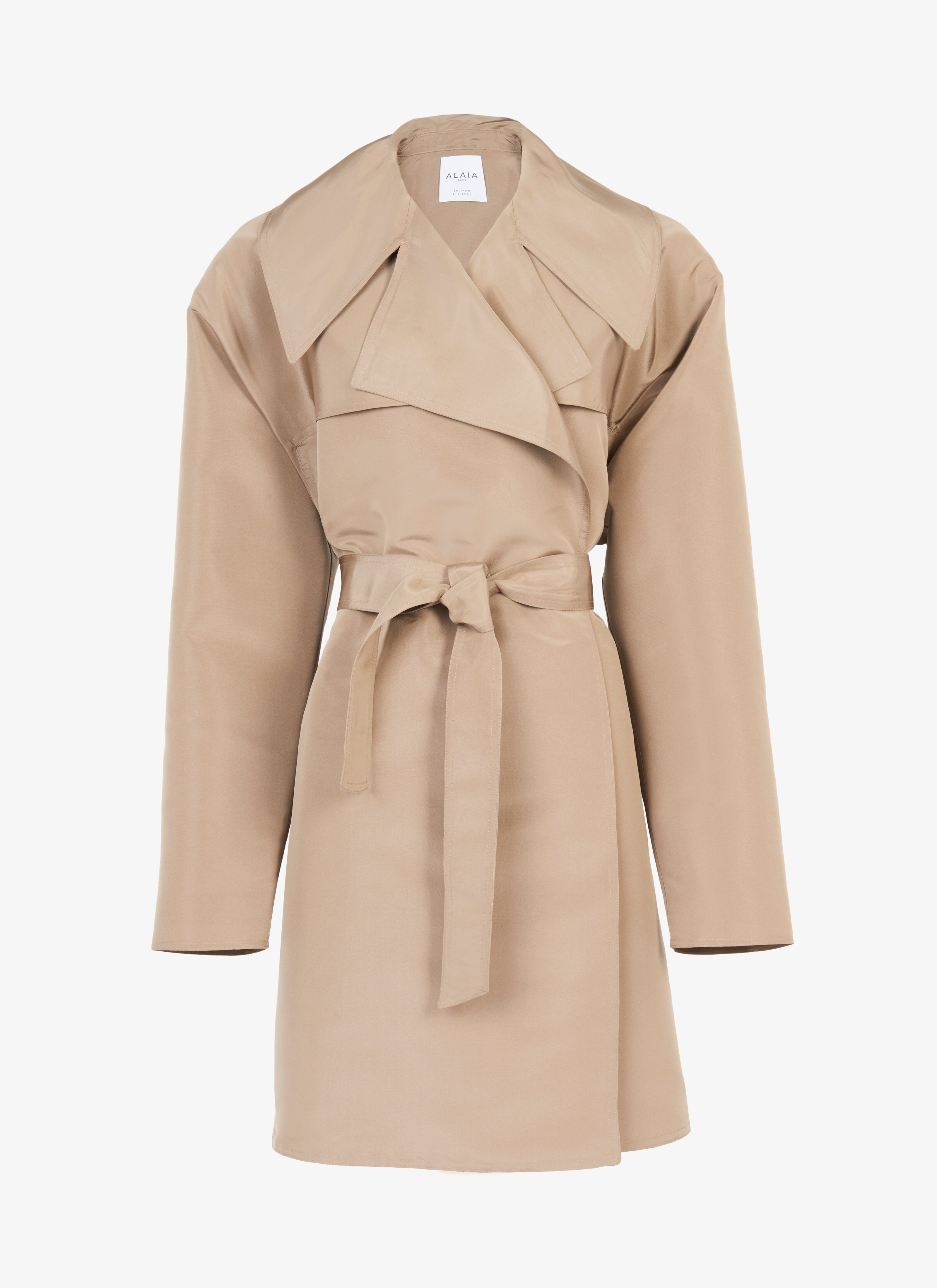 ALAÏA SANDY ALAÏA EDITION 1992 BELTED SILK FAILLE SHORT TRENCH