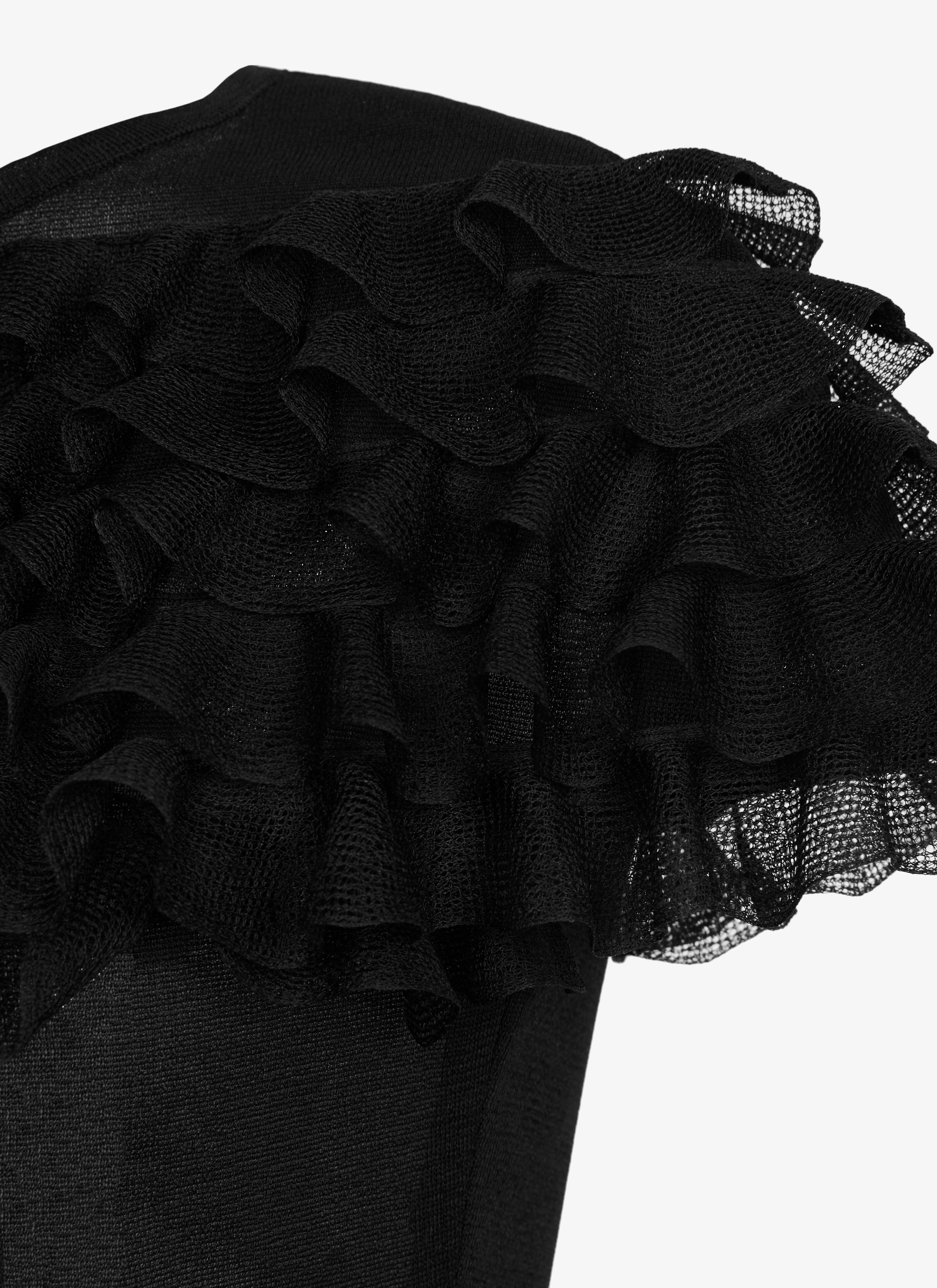 ALAÏA BLACK FRILLED SILK T-SHIRT