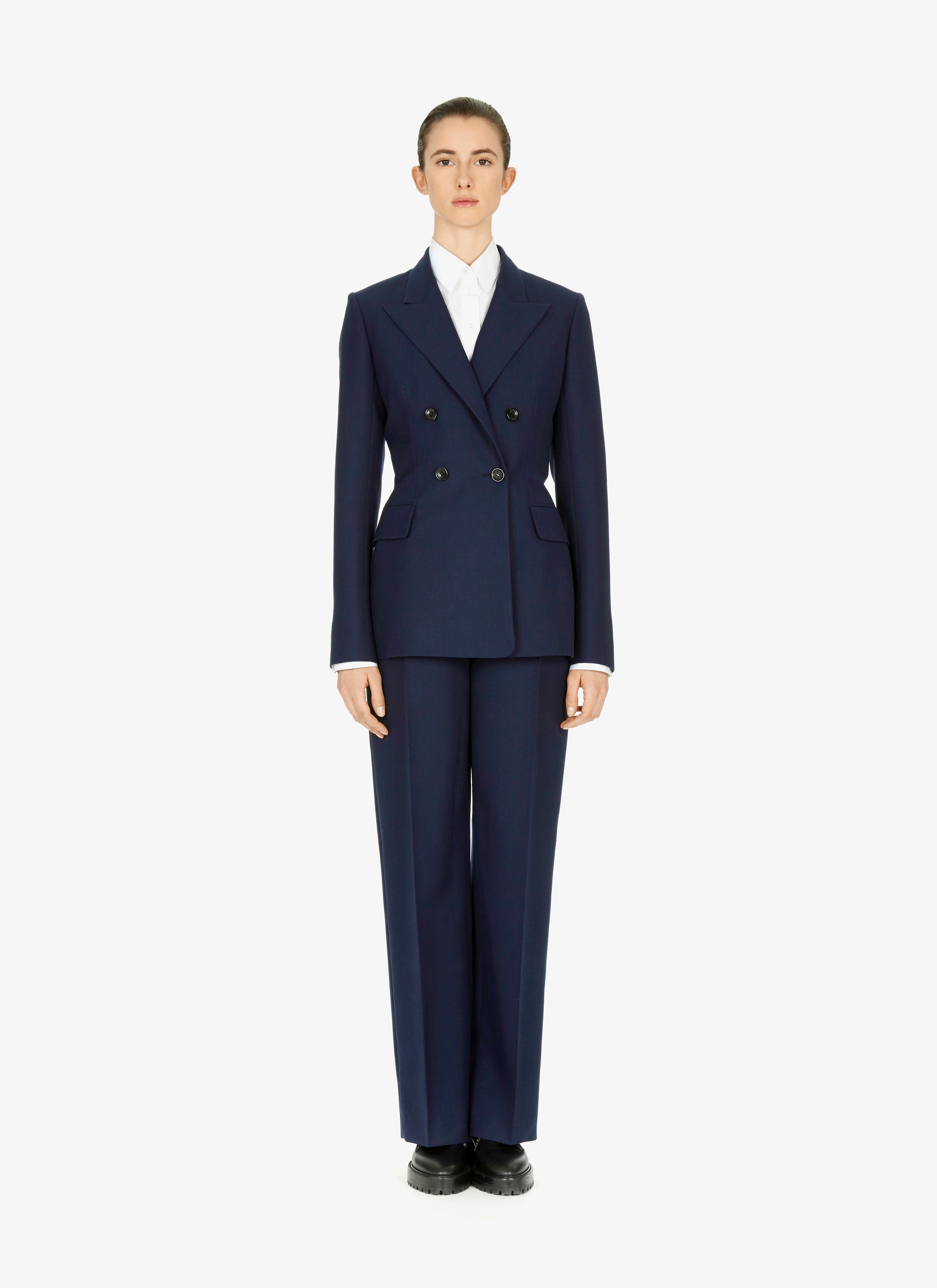 ALAÏA NIGHT BLUE STRAIGHT-CUT WOOL AND MOHAIR-BLEND PANTS