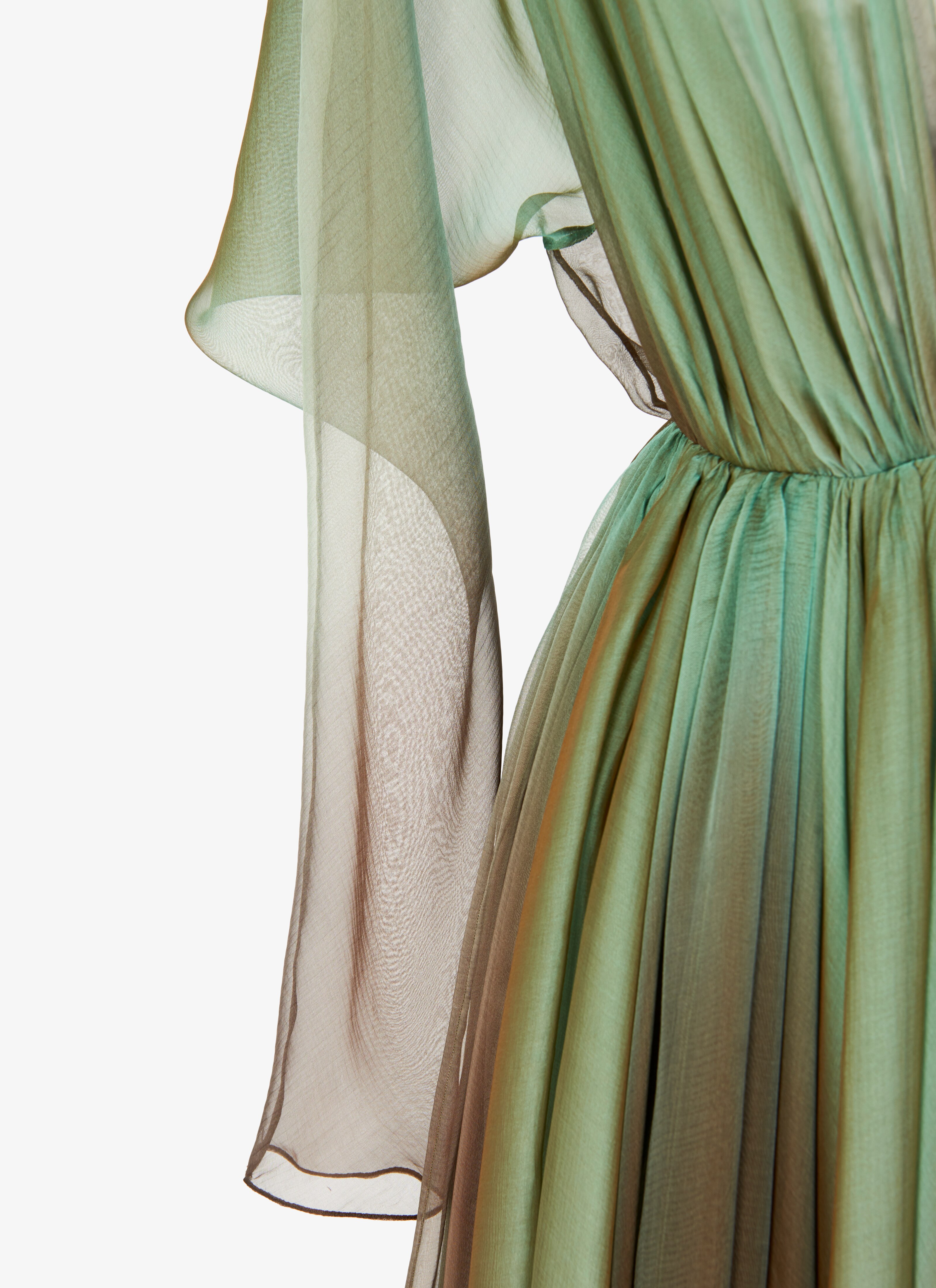 ALAÏA LAGOON BLUE PLEATED SILK CHIFFON DRESS WITH OPEN BACK