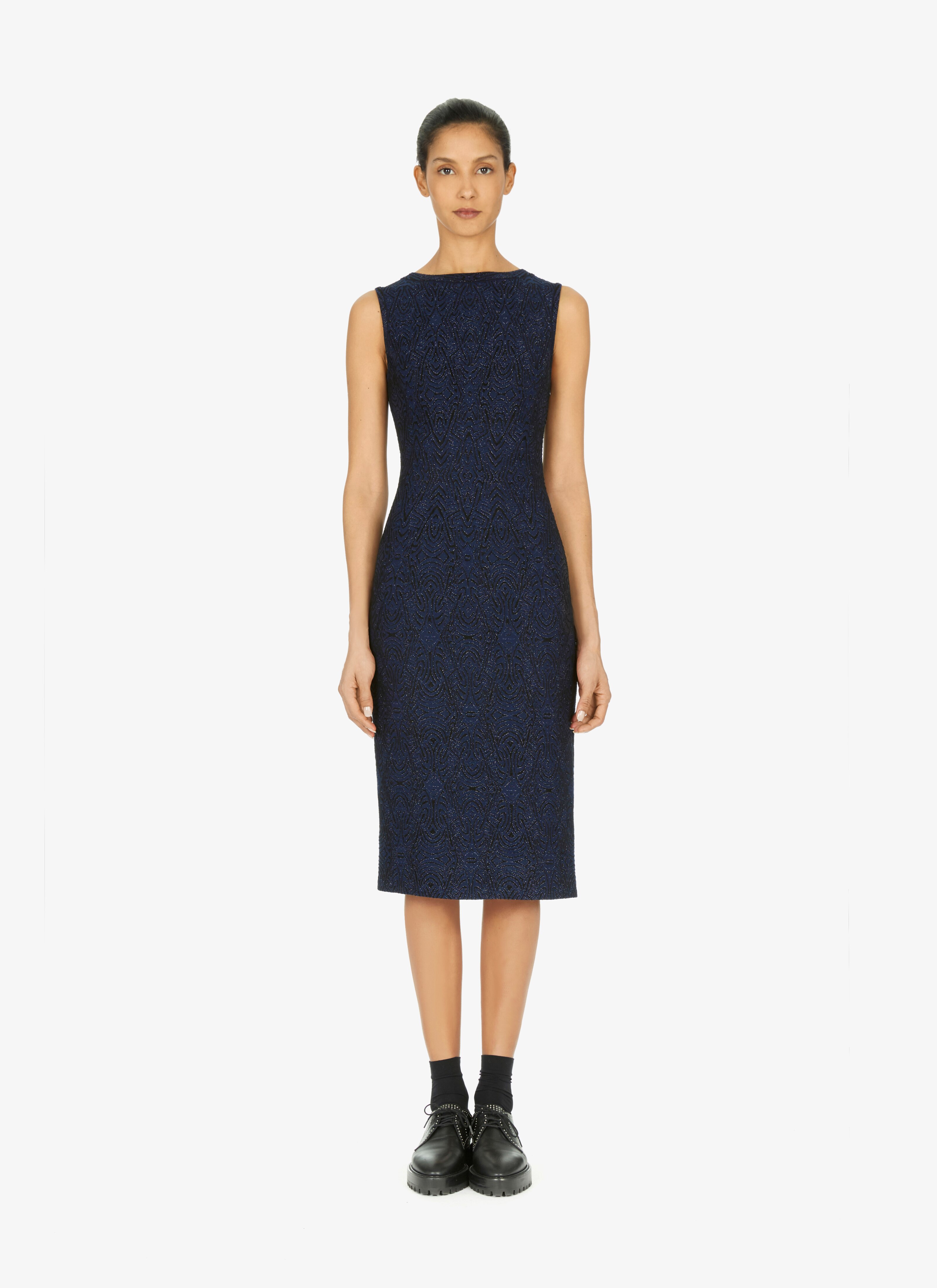 ALAÏA ナイト/ブラック ストレッチウールジャカード シフトドレス