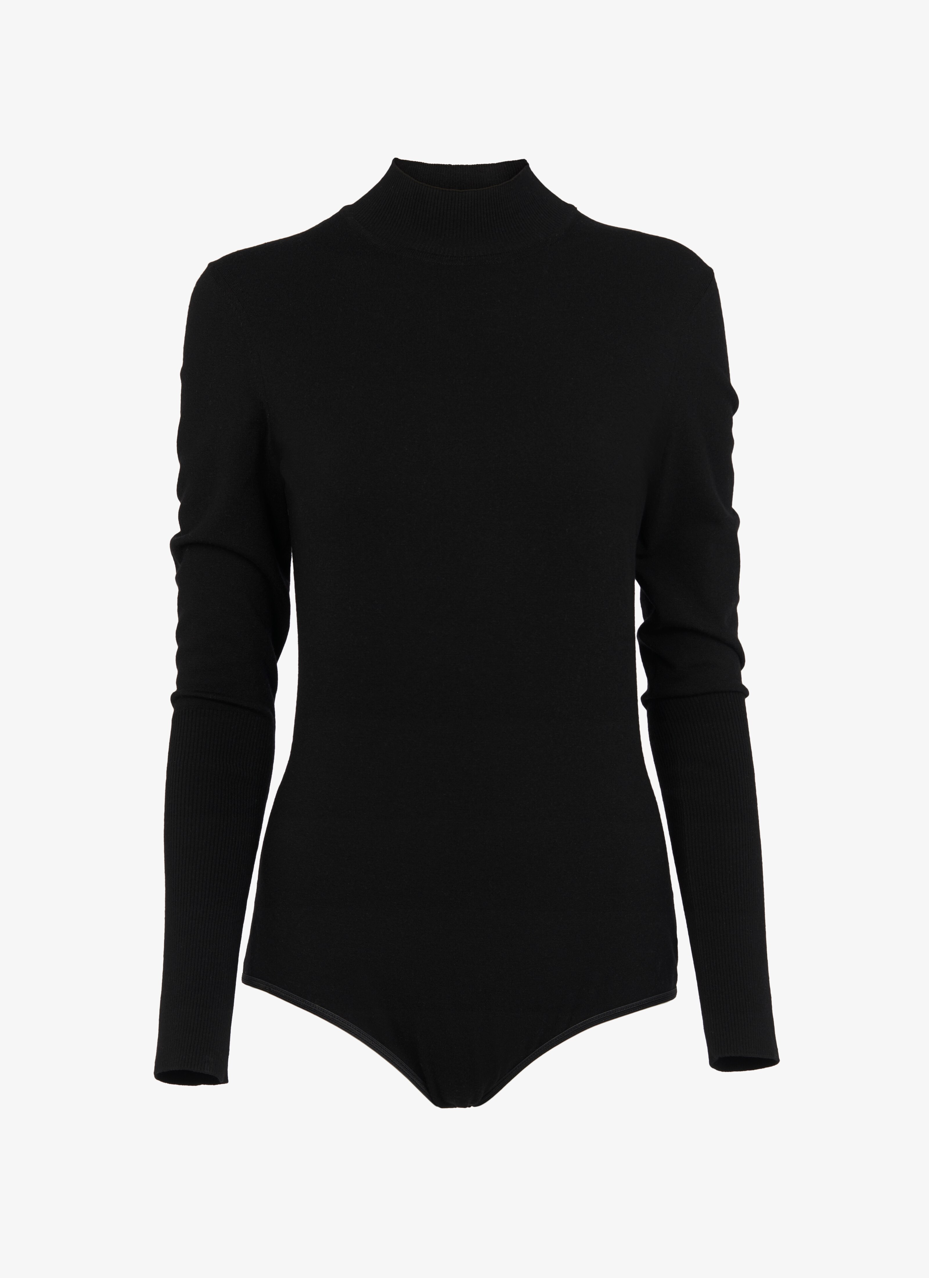 ALAÏA BLACK LONG-SLEEVED WOOL-BLEND BODYSUIT 
