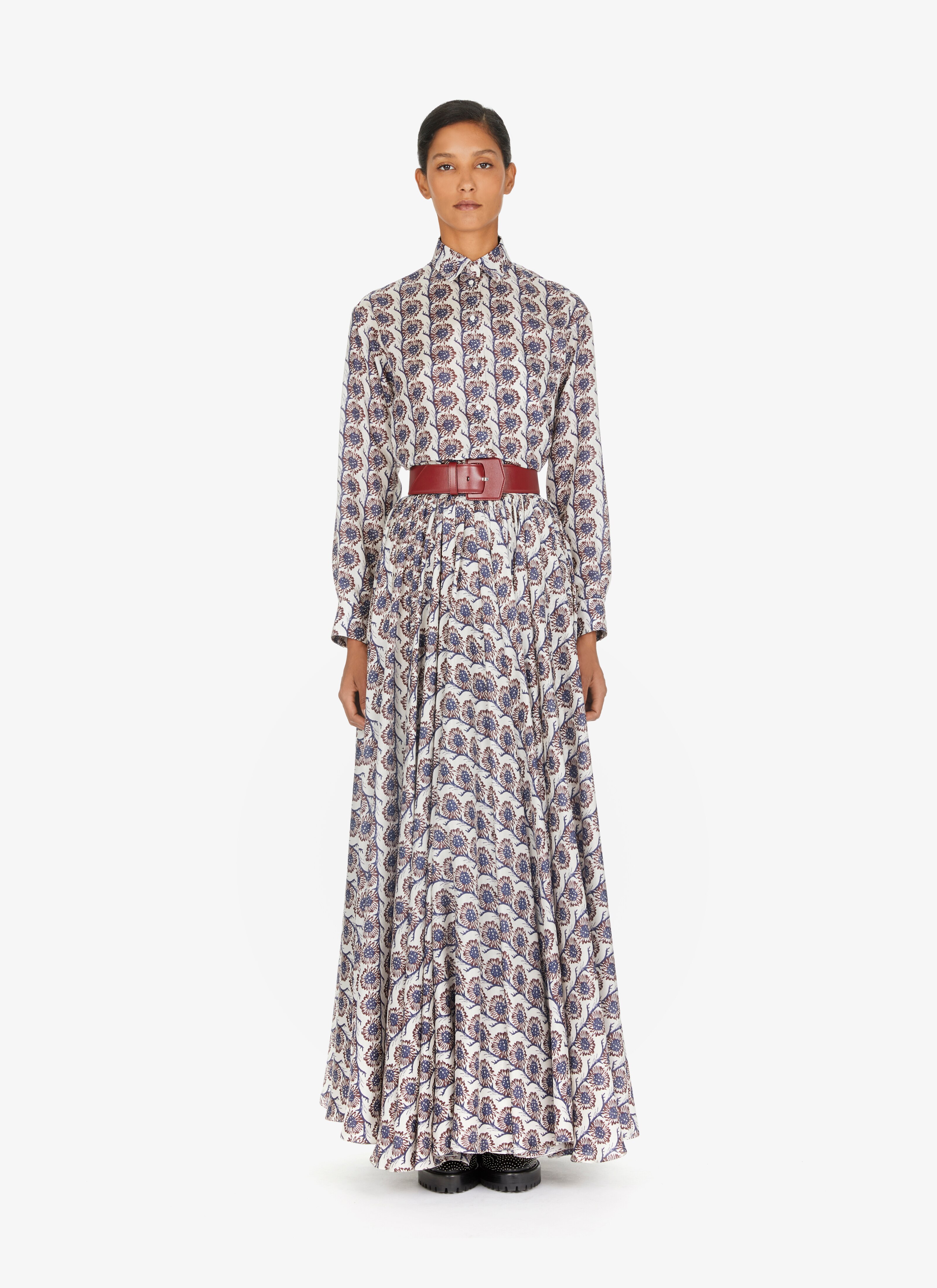 ALAÏA BLANC/MARRON WIDE PRINTED HABOTAI SILK SHIRT 