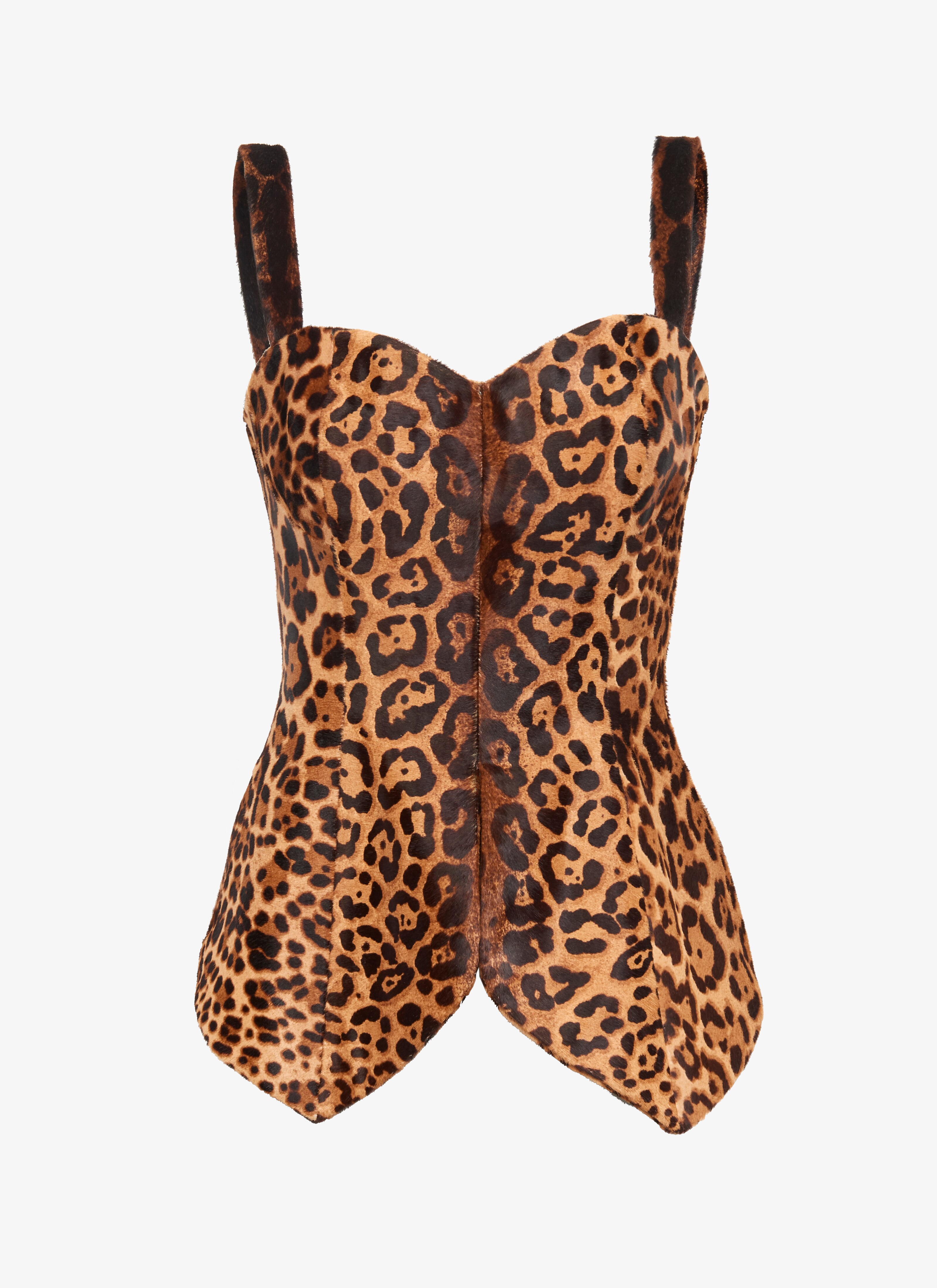 ALAÏA BRONZE BUSTIER IN CHEETAH-PRINT PONYSKIN