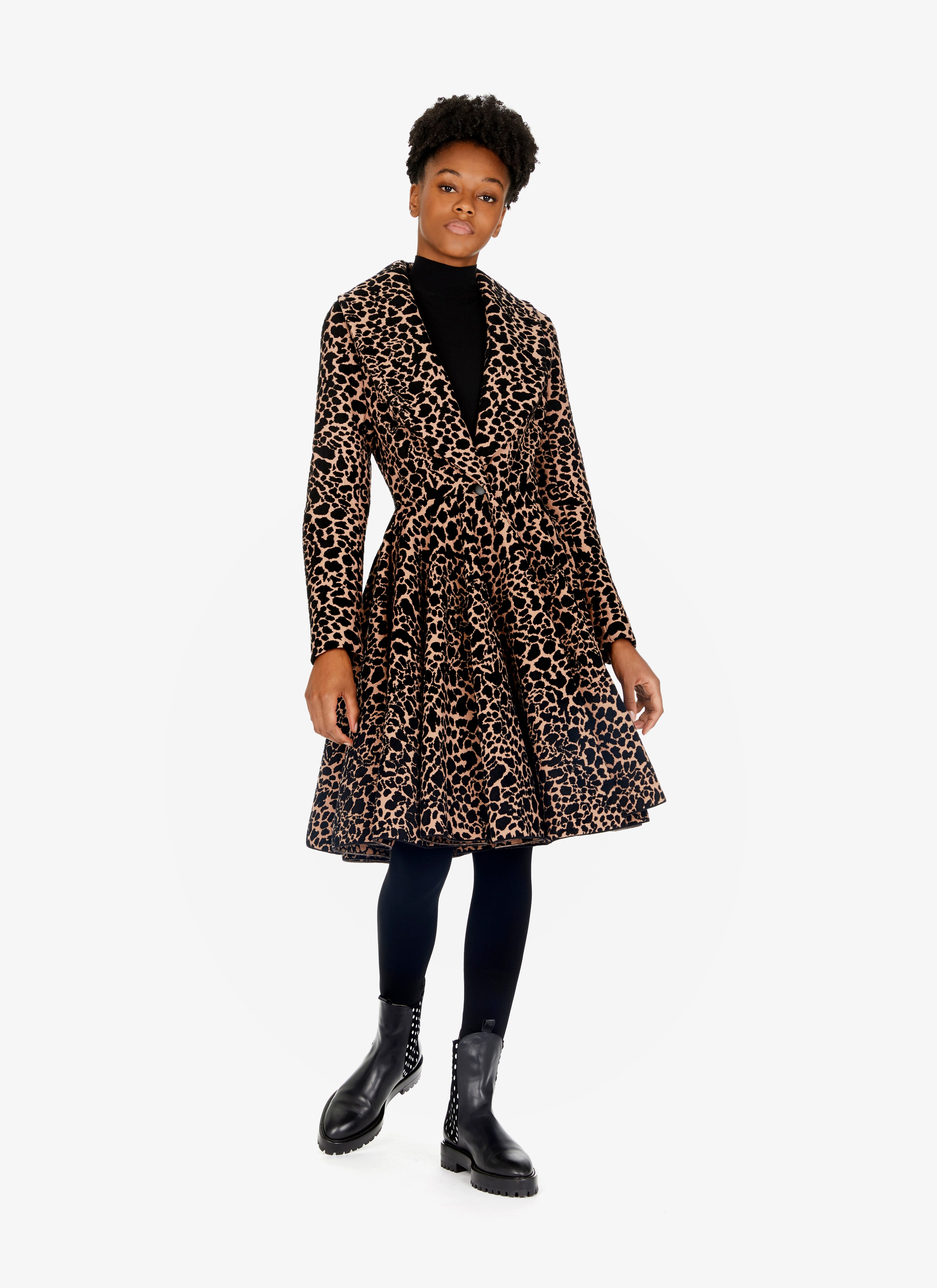 ALAÏA BLACK/NUDE PANTHER VELVET JACQUARD FITTED COAT