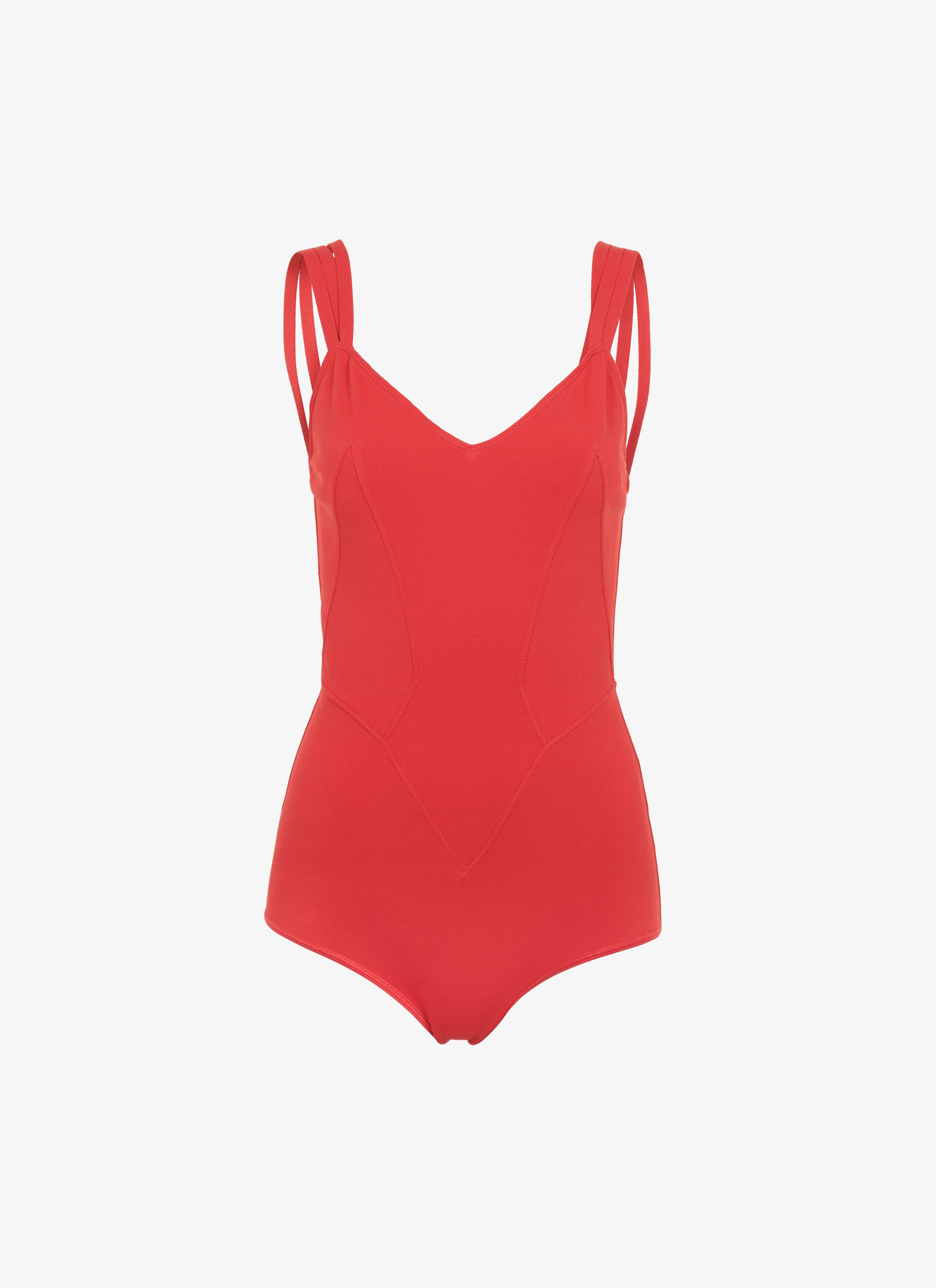 ALAÏA SCARLET MULTI-STRAP KNIT BODYSUIT 