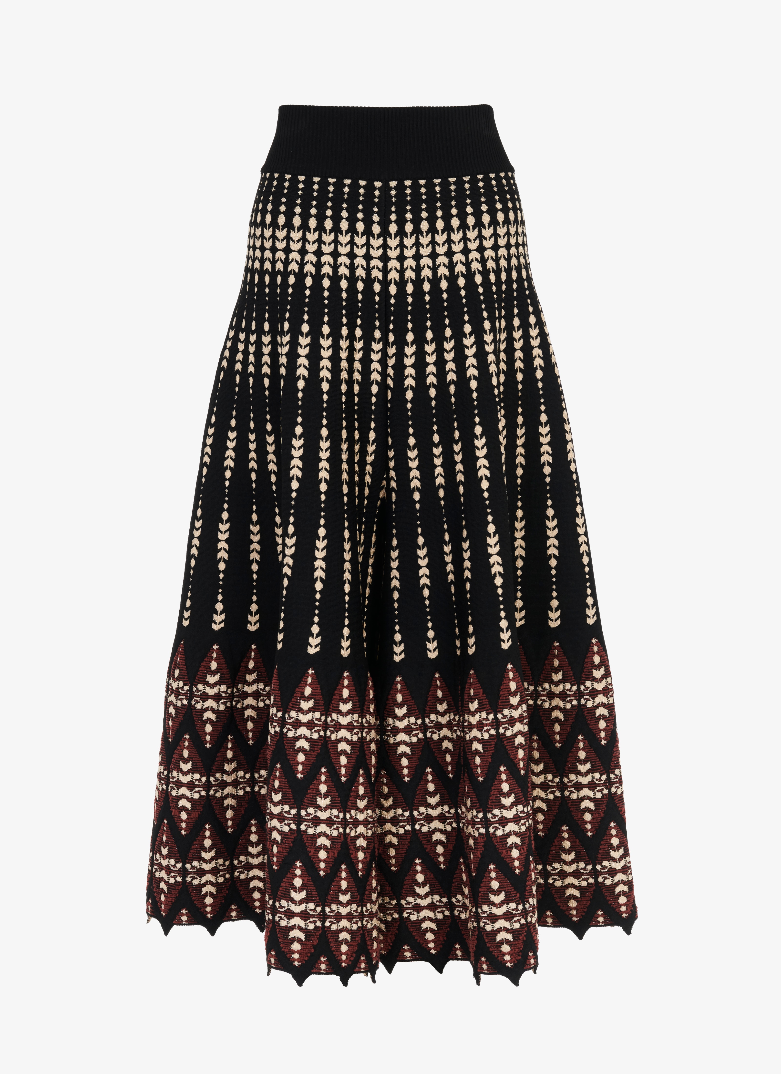 ALAÏA BLACK/GARNET JACQUARD KNIT CULOTTES