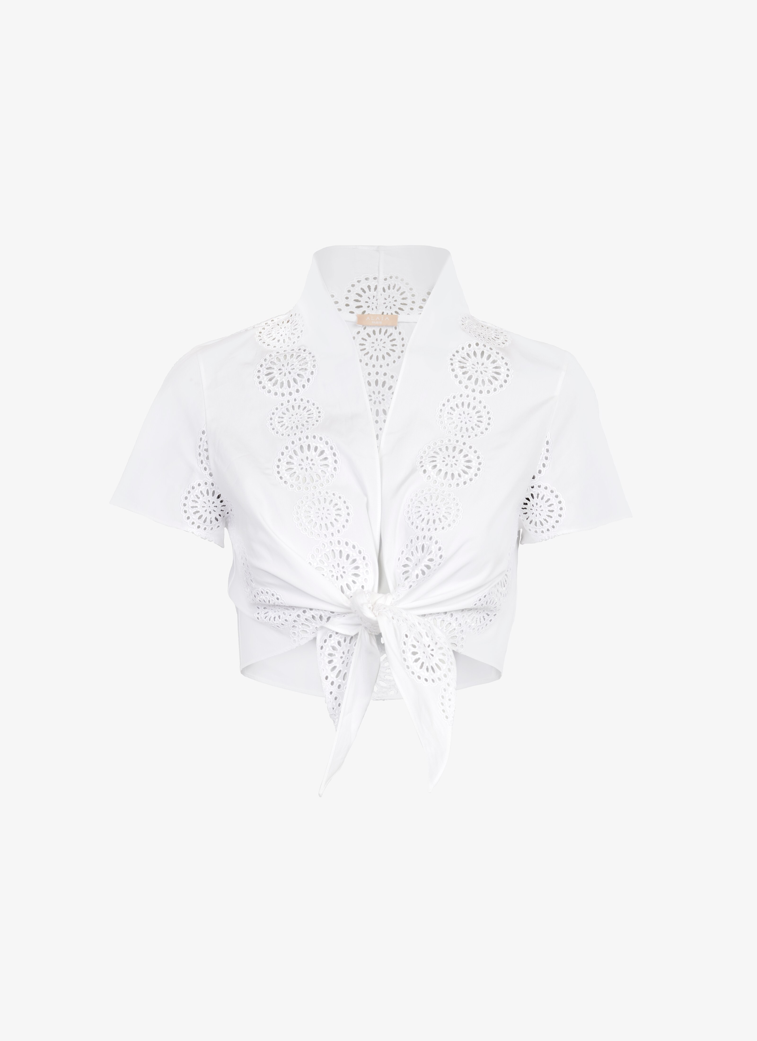 ALAÏA  TIED BRODERIE ANGLAISE POPLIN TOP
