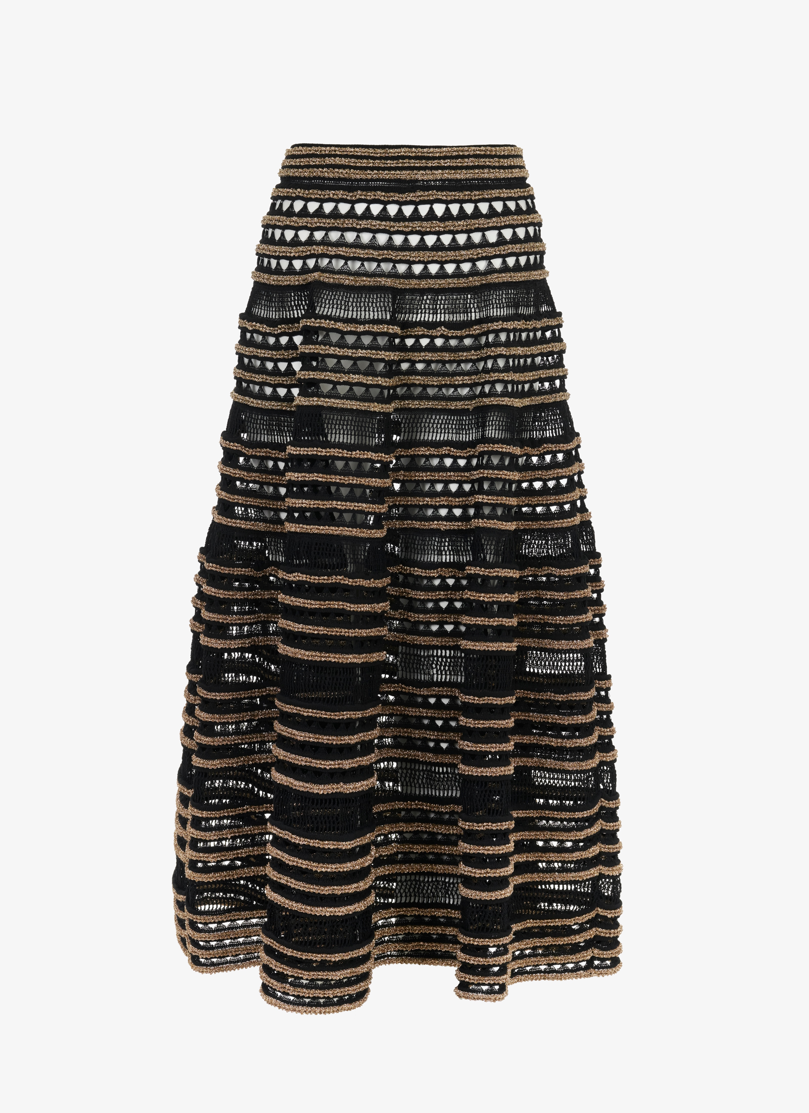 ALAÏA BLACK/GOLD WIDE CROCHET AND LUREX SKIRT