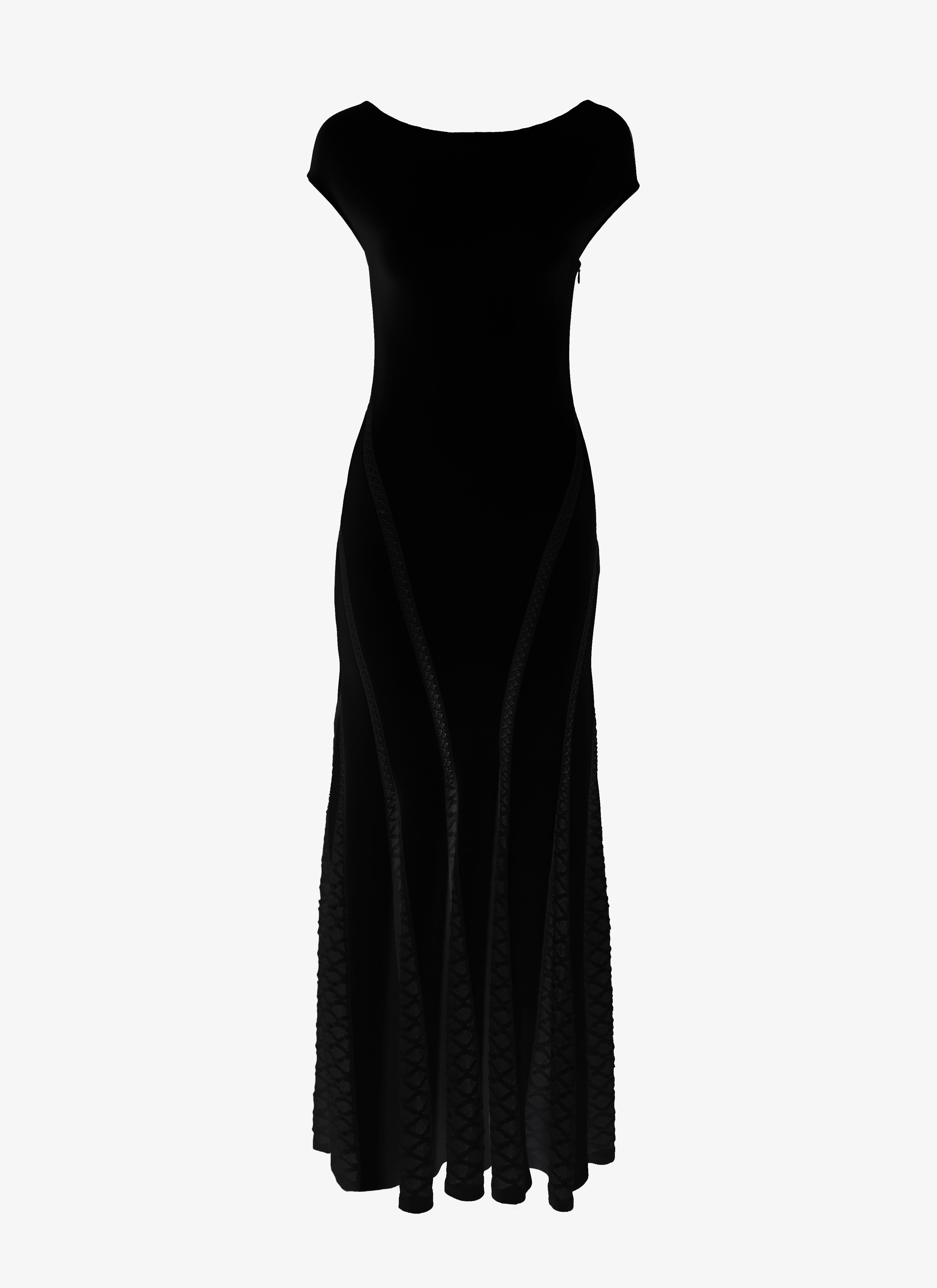 ALAÏA BLACK FLOWING LACE AND KNIT DRESS