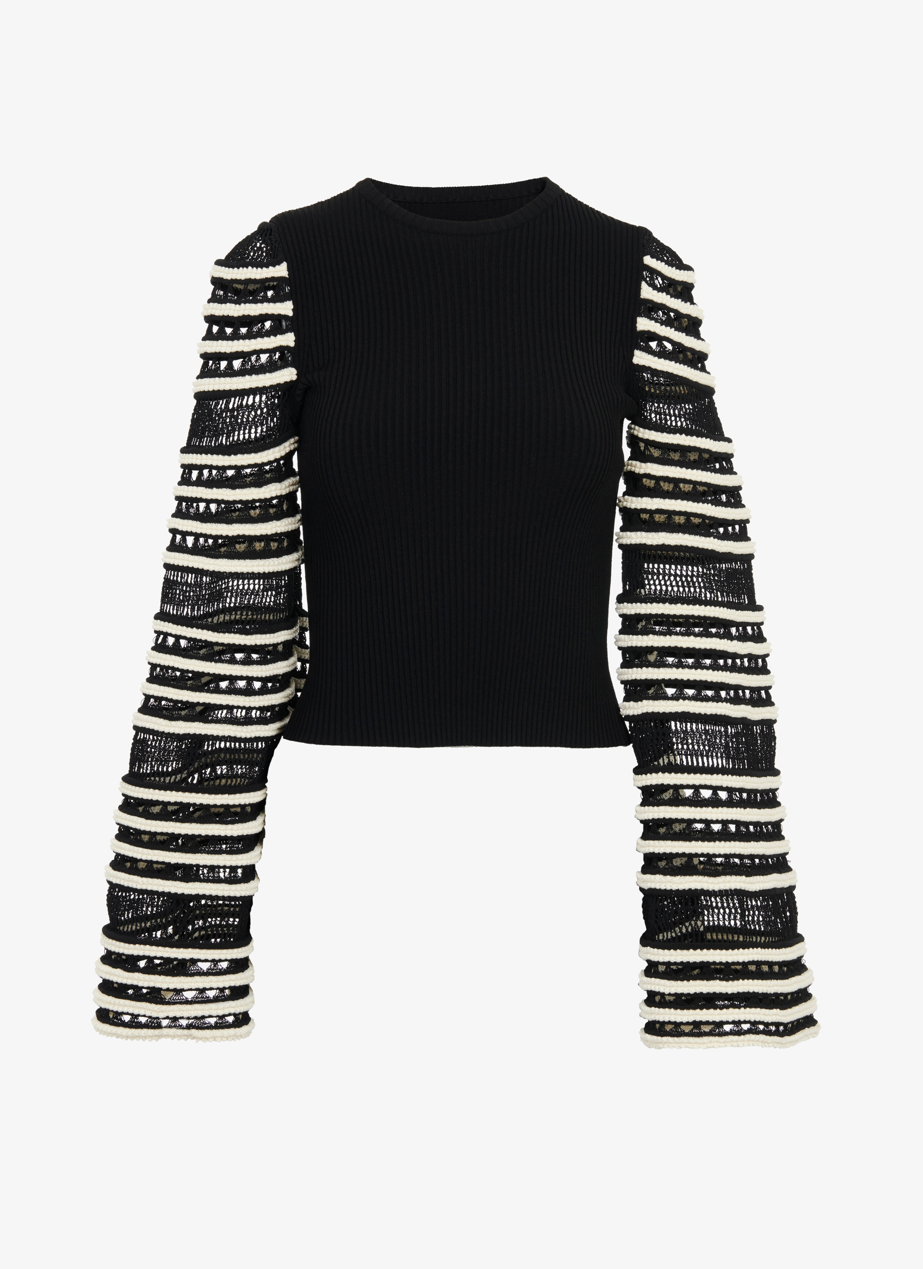 ALAÏA BLACK/IVORY KNIT AND CROCHET SWEATER