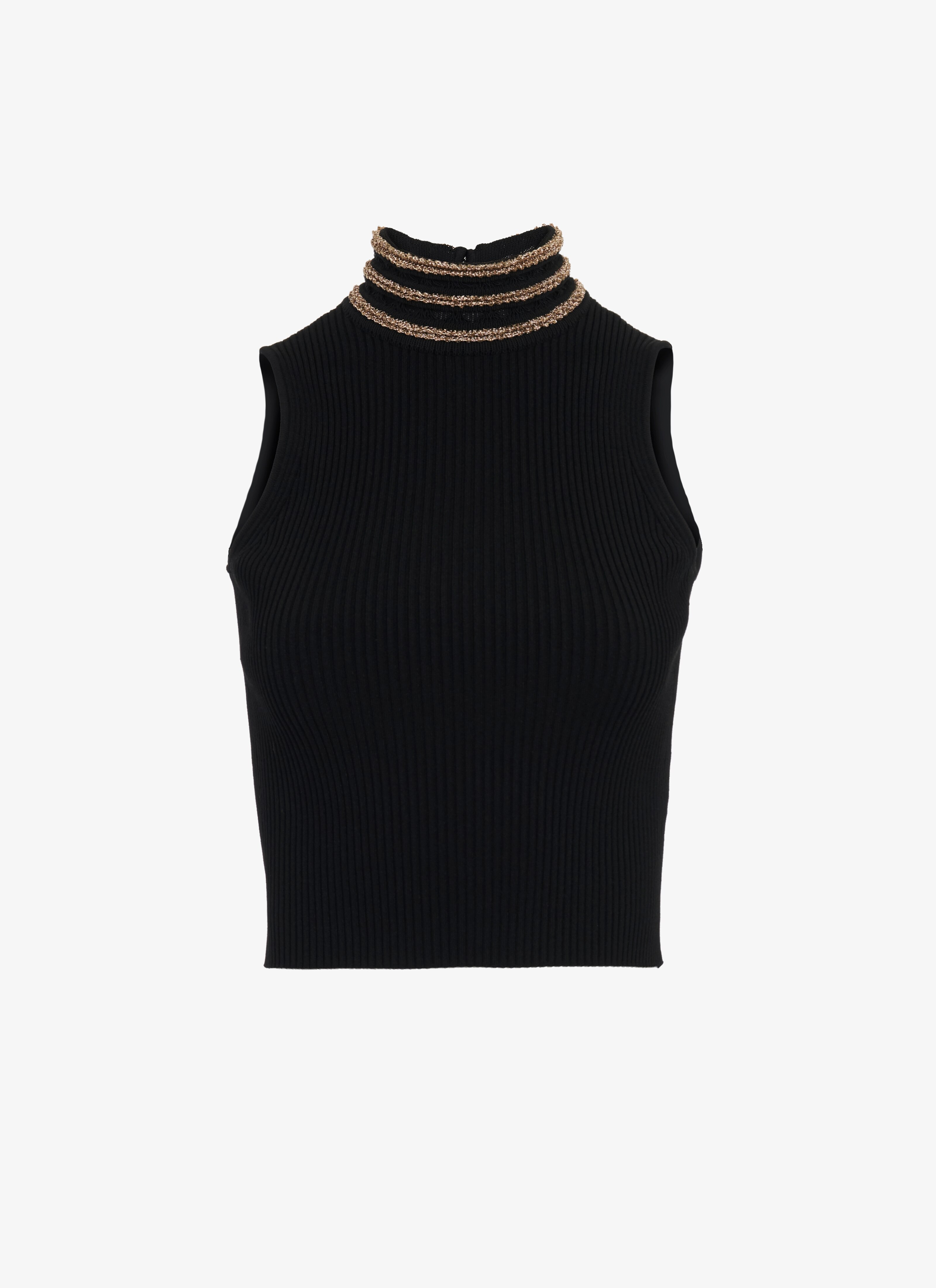 ALAÏA BLACK/GOLD SLEEVELESS KNIT AND LUREX SWEATER