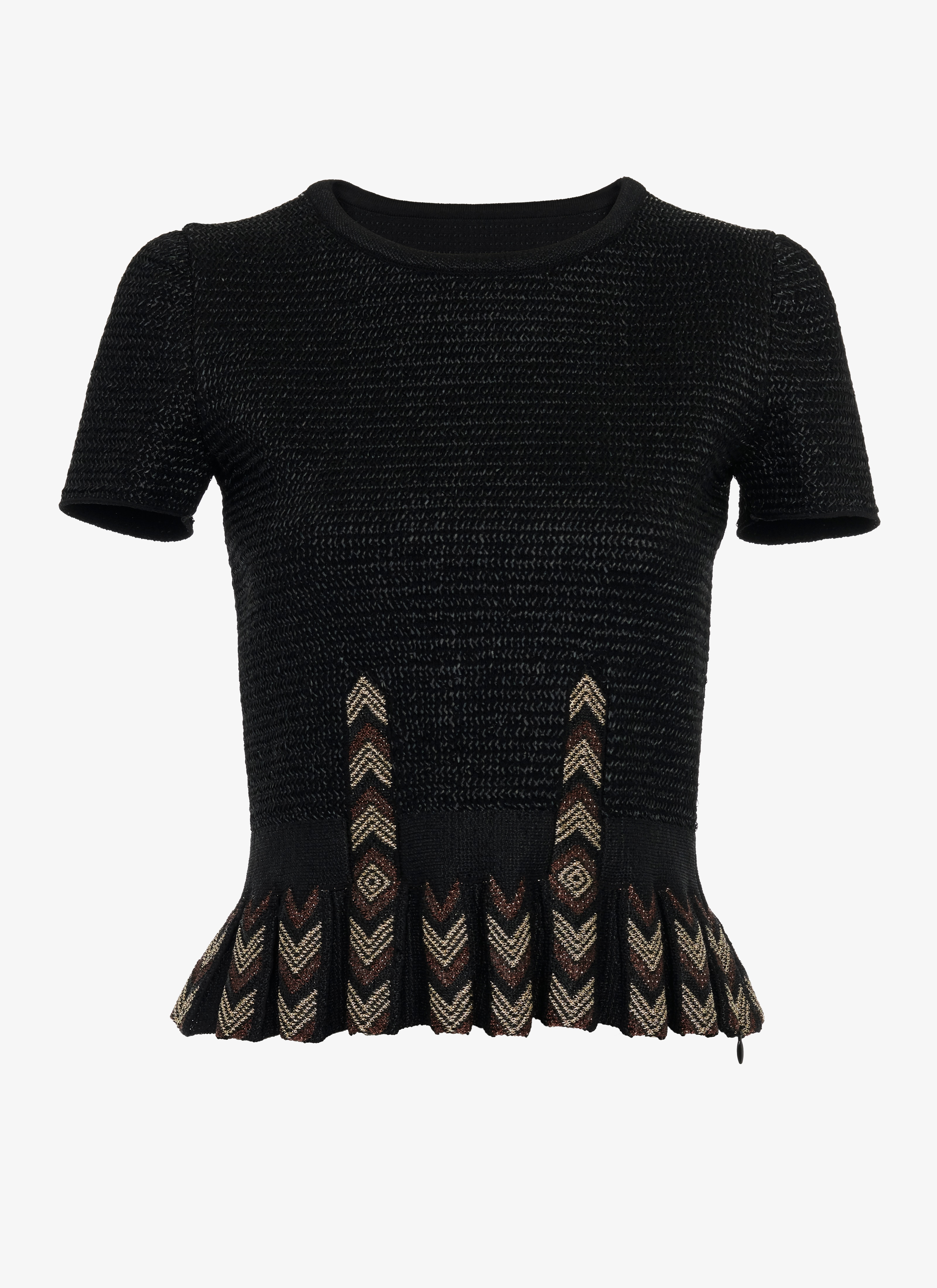ALAÏA BLACK/GOLD SHORT-SLEEVED RAFFIA SWEATER
