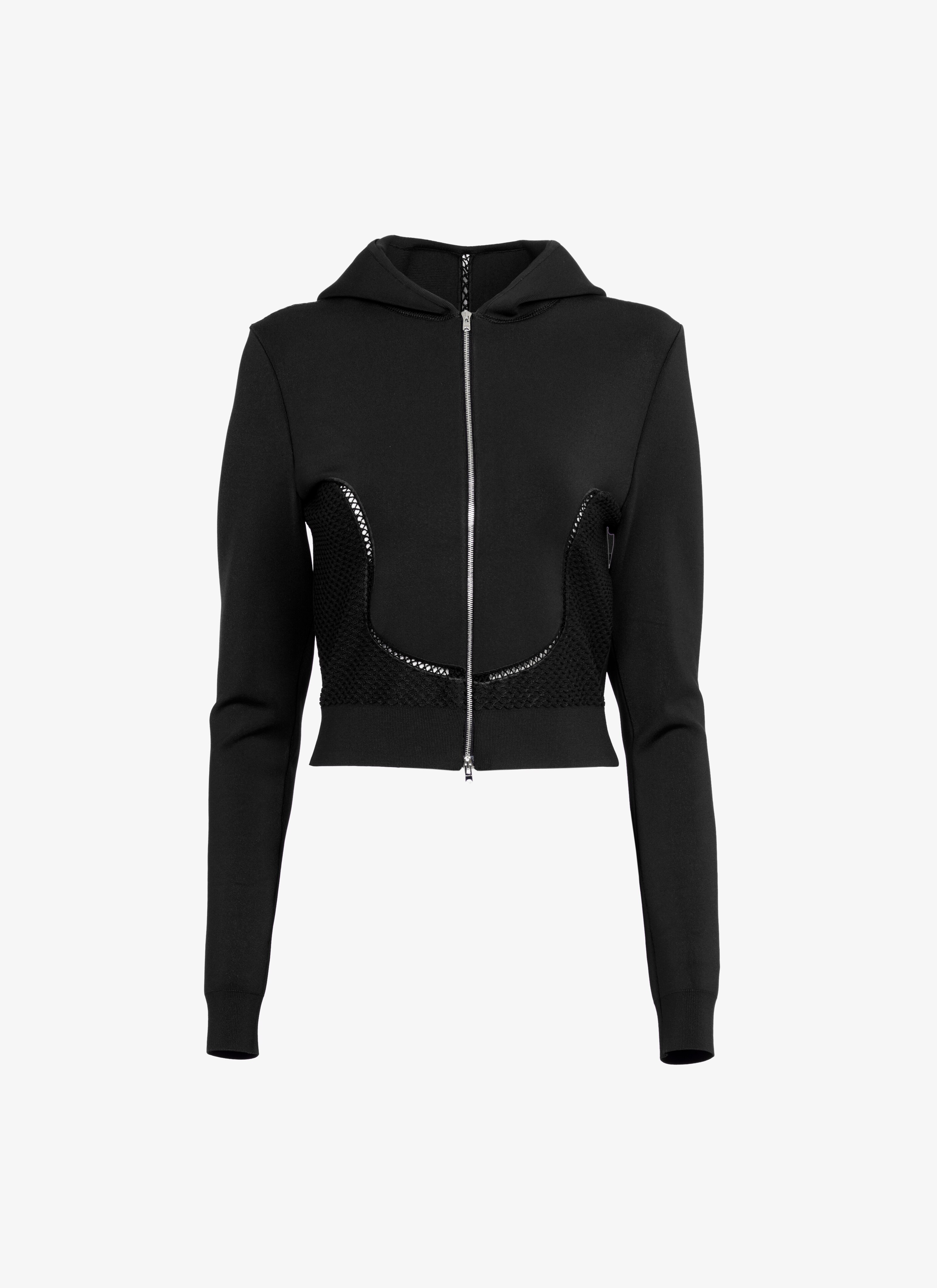 ALAÏA BLACK TECHNICAL KNIT ZIPPED JACKET
