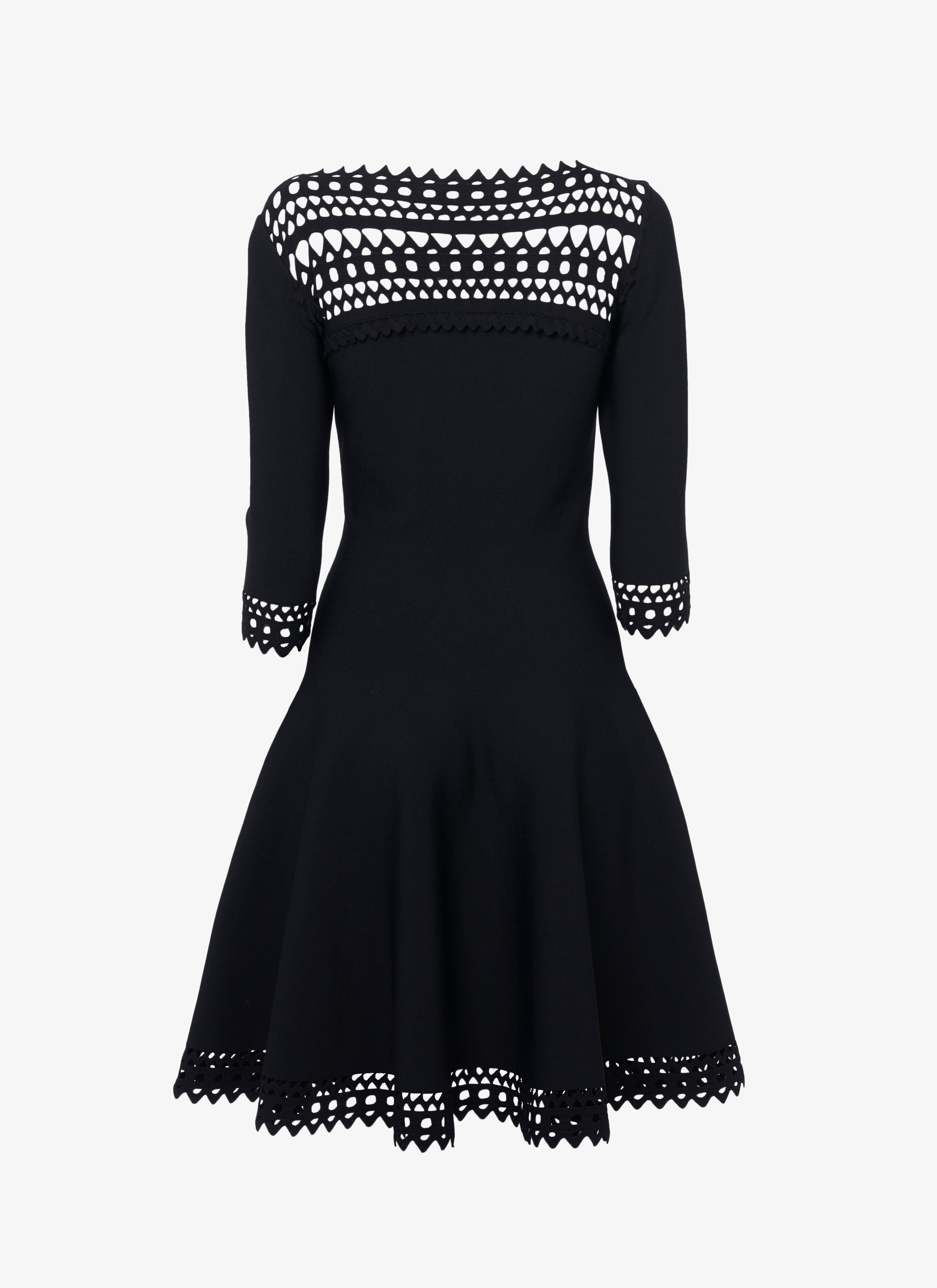 ALAÏA BLACK ALAÏA EDITION 2016 FLARED DRESS IN OPENWORK STRETCH KNIT