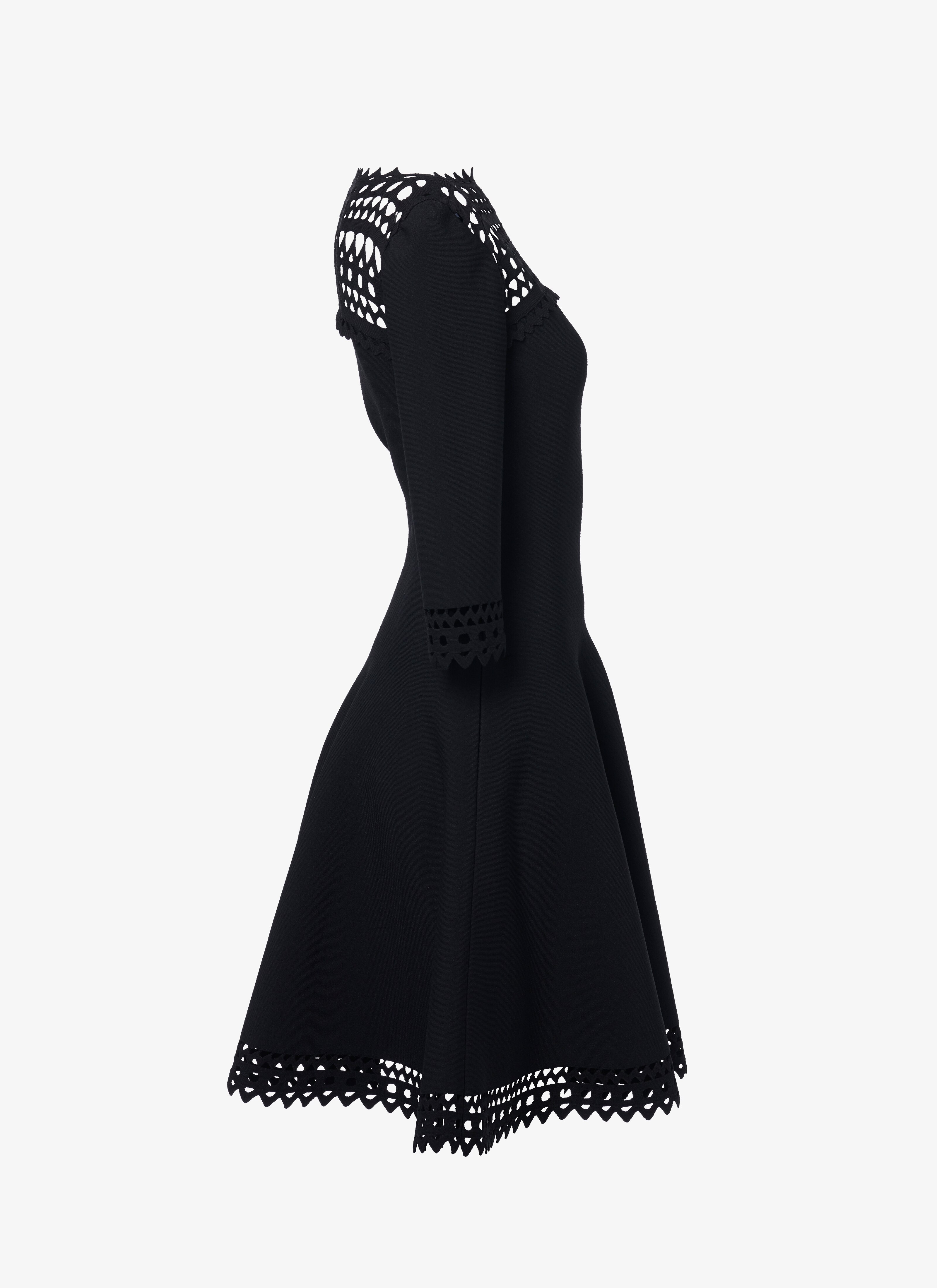 ALAÏA BLACK ALAÏA EDITION 2016 FLARED DRESS IN OPENWORK STRETCH KNIT