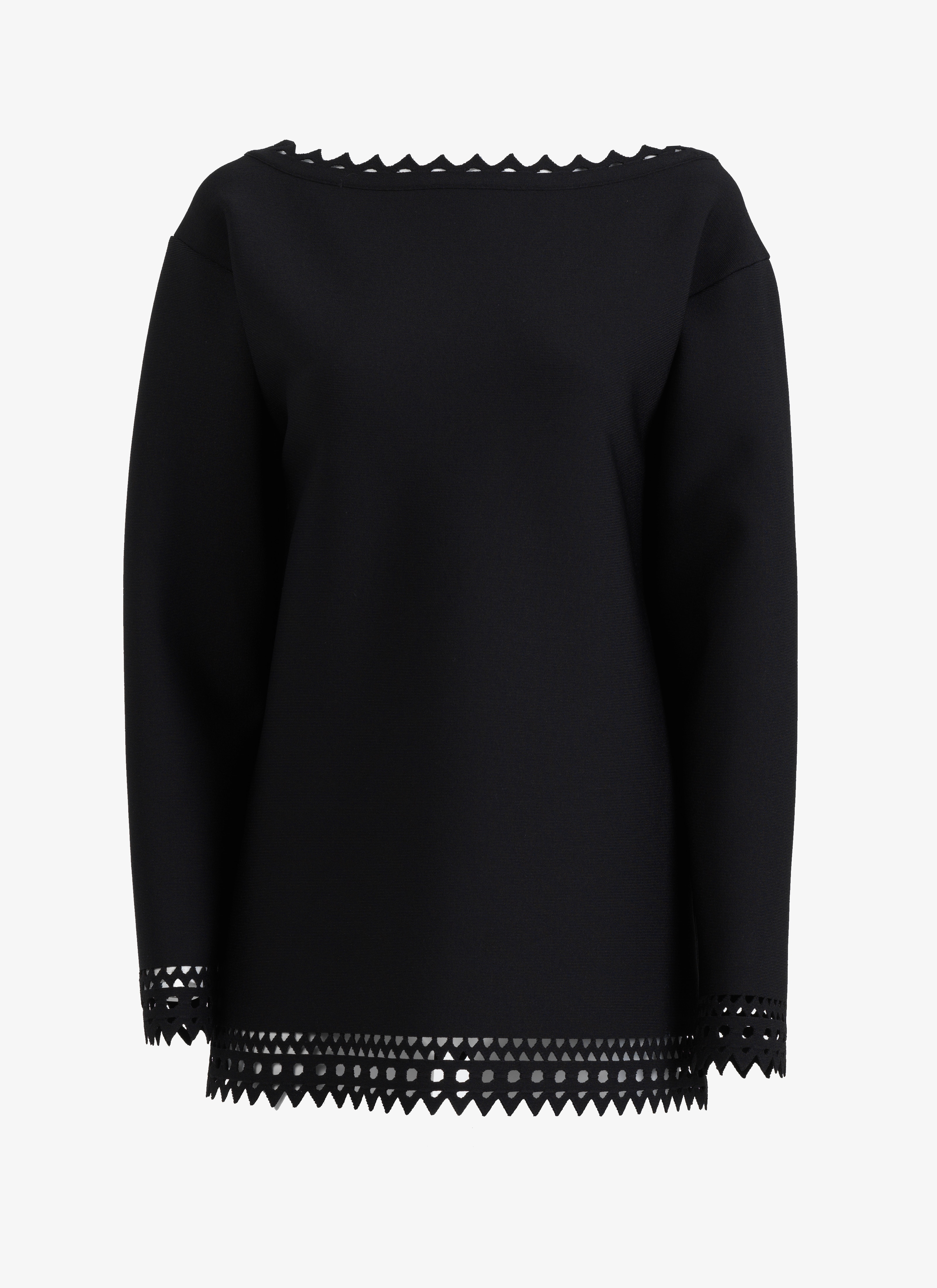 ALAÏA BLACK ALAÏA EDITION 2016 TUNIC IN OPENWORK STRETCH KNIT