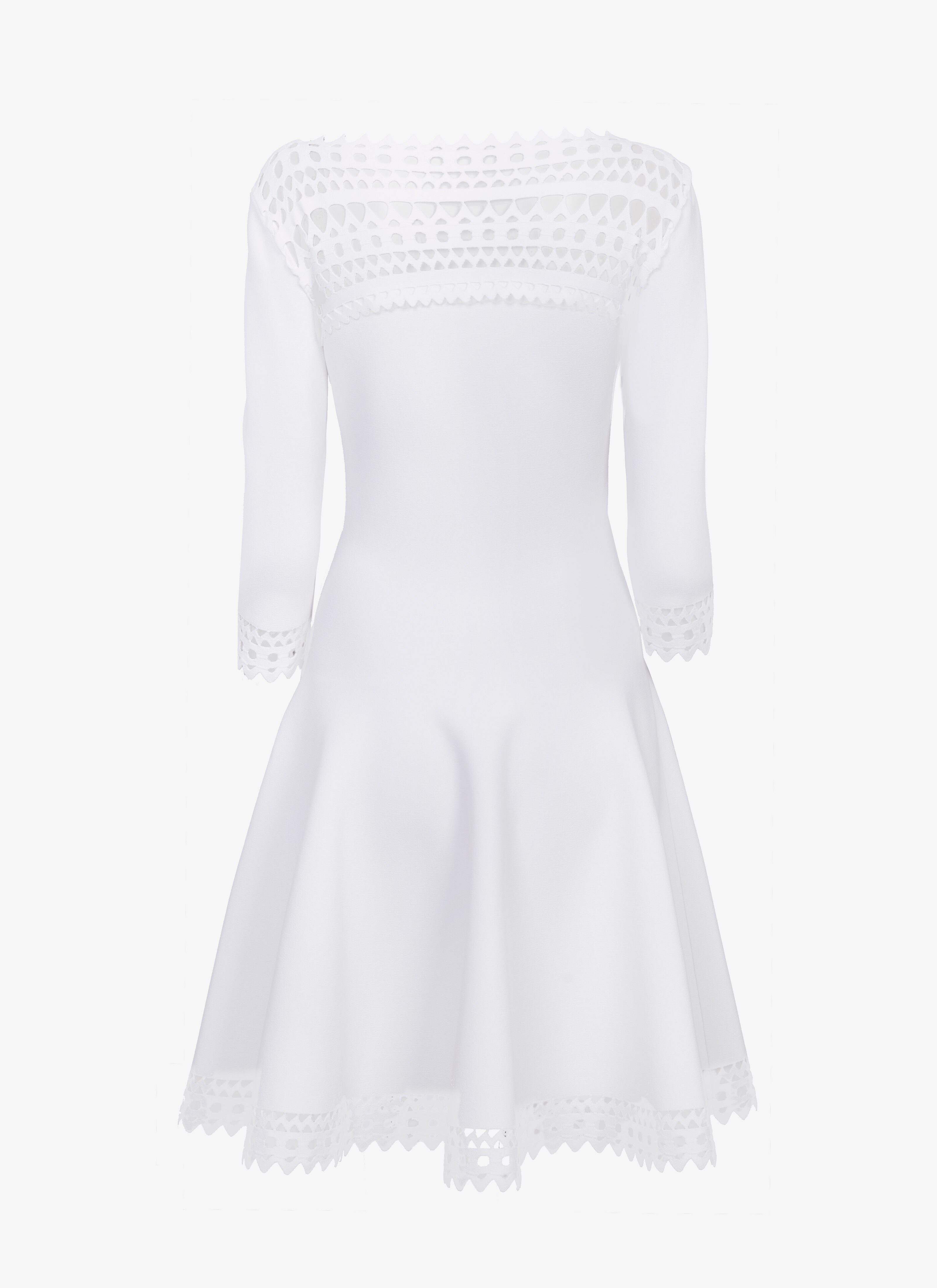 ALAÏA WHITE ALAÏA EDITION 2016 FLARED DRESS IN OPENWORK STRETCH KNIT