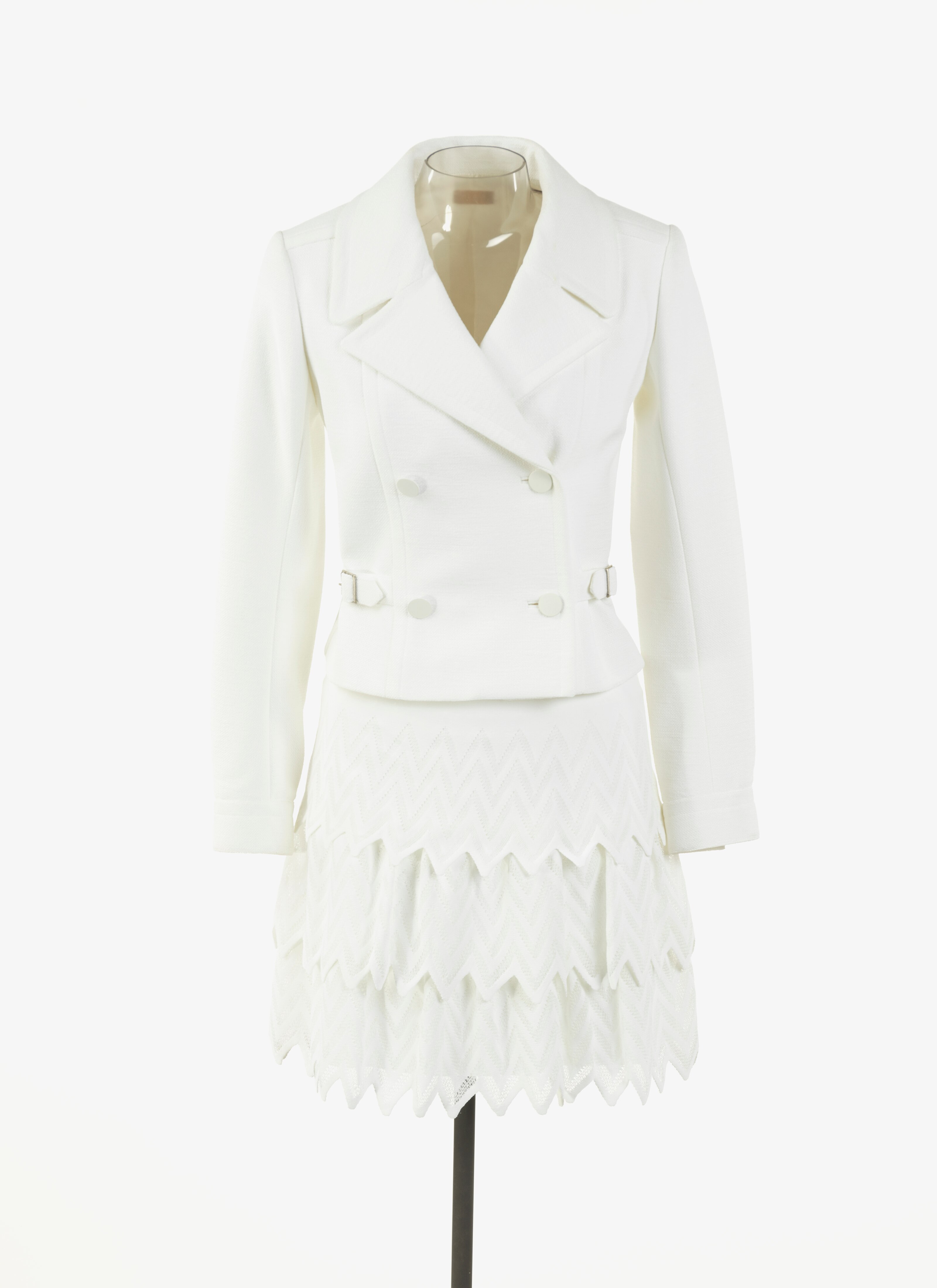 ALAÏA WHITE  SHORT SKIRT ZIG ZAG VOLANT OPTICAL WHITE