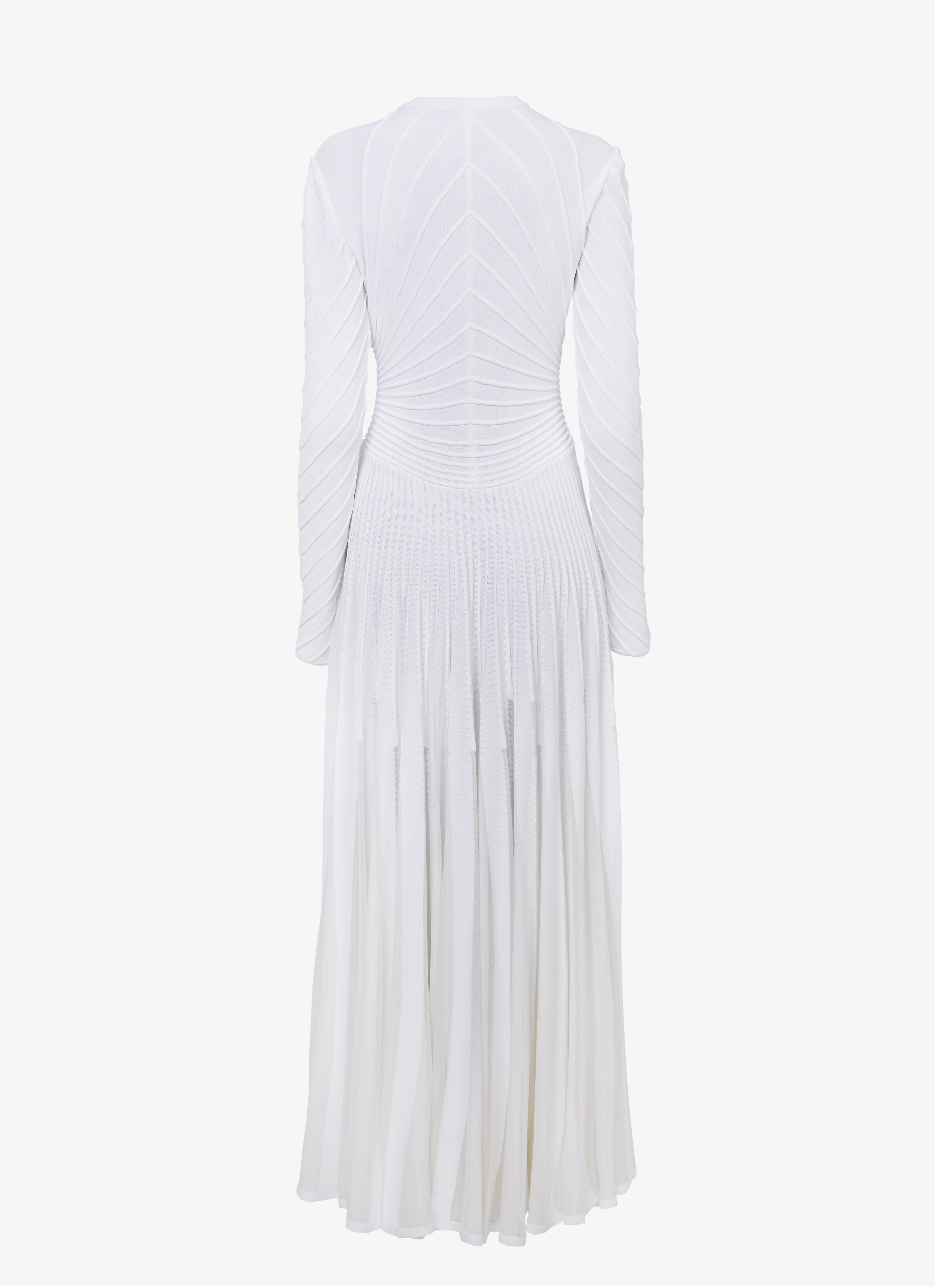 ALAÏA WHITE LONG-SLEEVED OTTOMAN KNIT DRESS