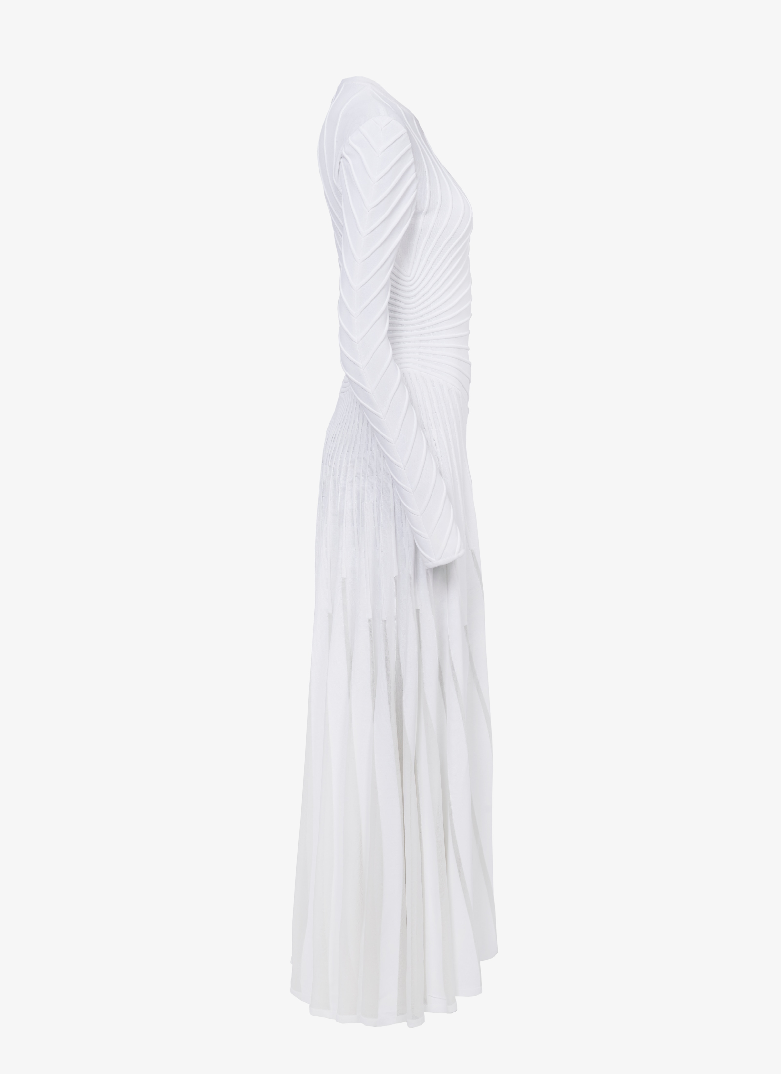 ALAÏA WHITE LONG-SLEEVED OTTOMAN KNIT DRESS