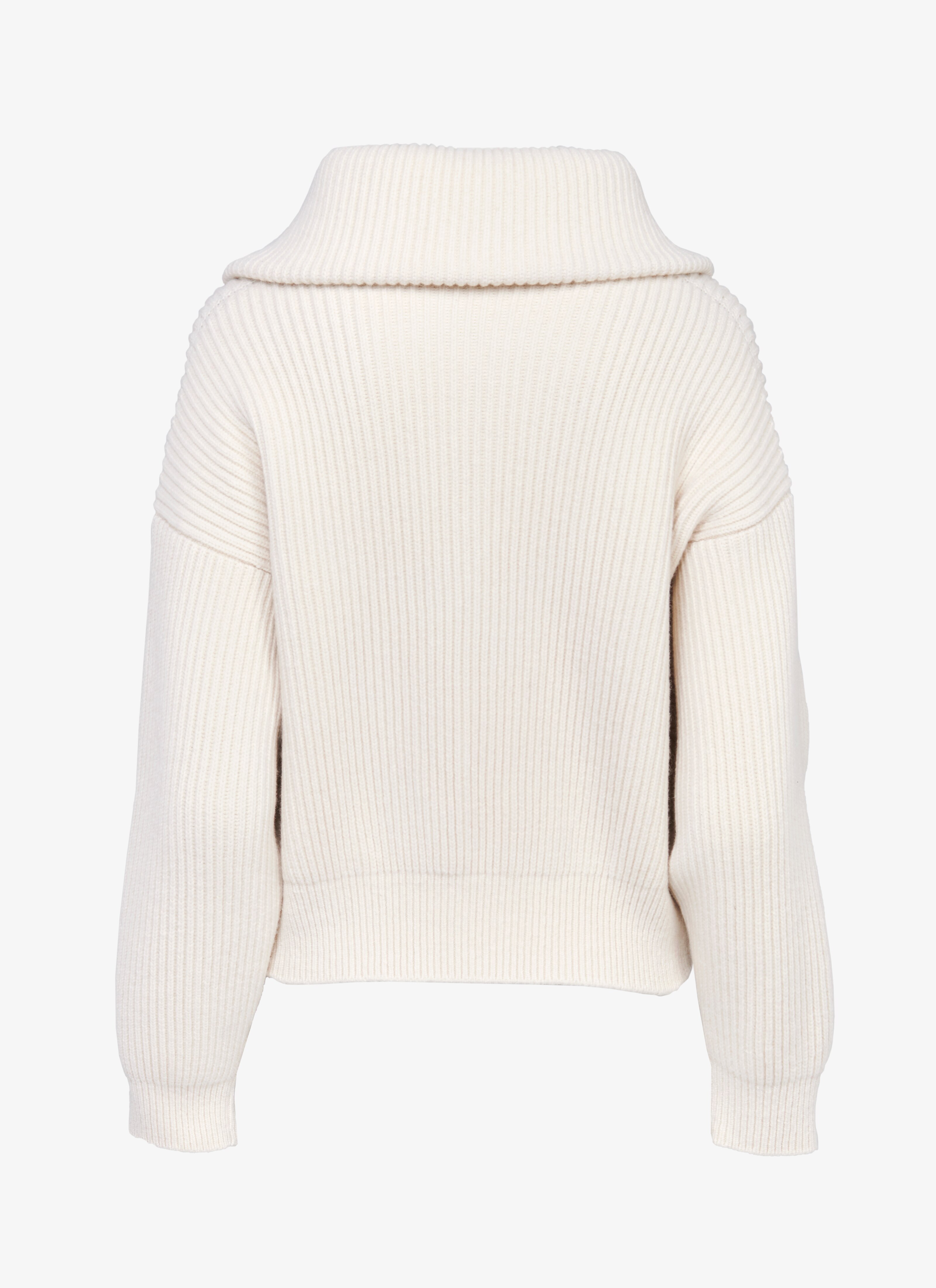 ALAÏA IVORY ZIP-UP RIB KNIT SWEATER
