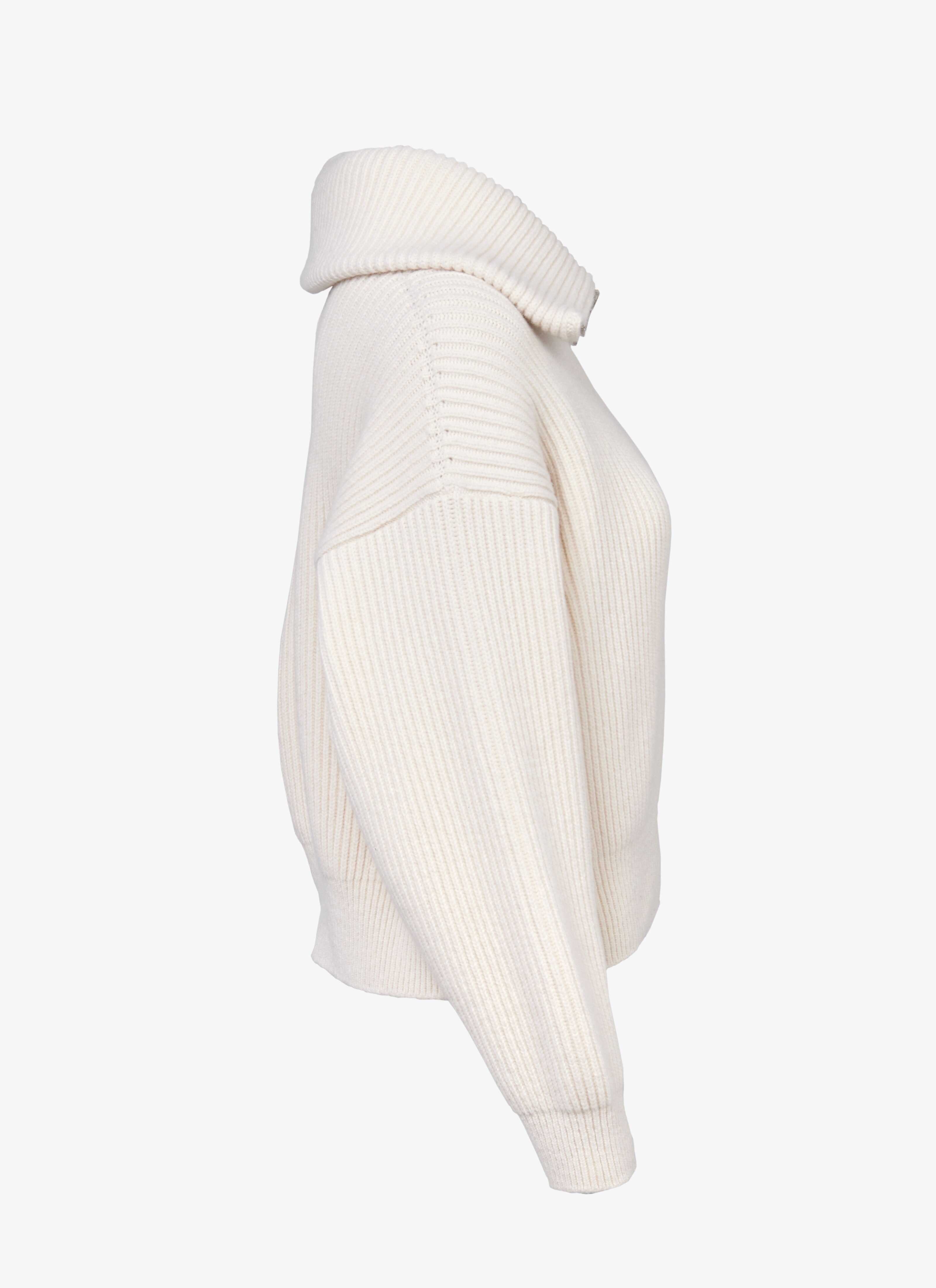 ALAÏA IVORY ZIP-UP RIB KNIT SWEATER
