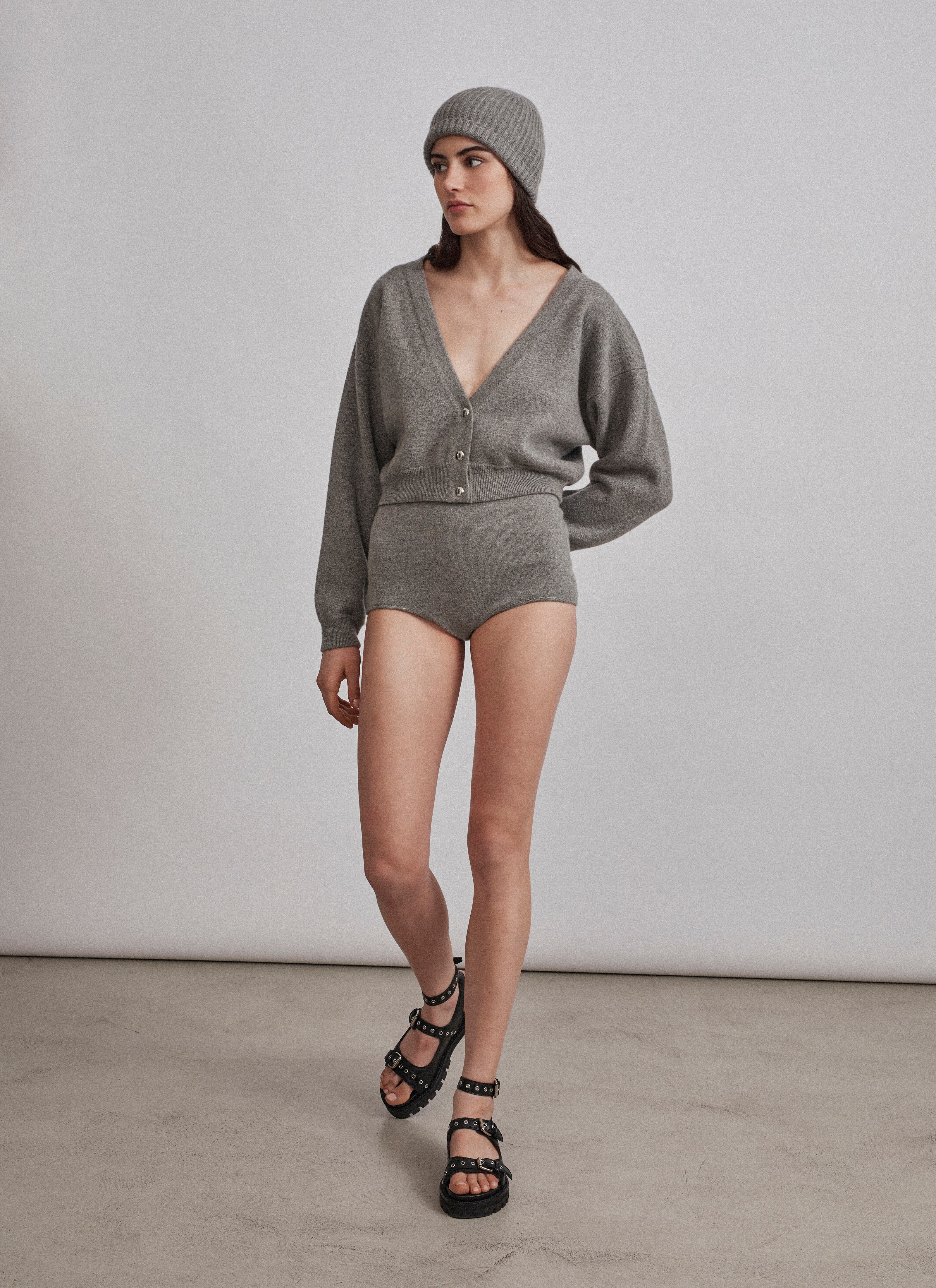 ALAÏA GREY CROPPED CASHMERE CARDIGAN