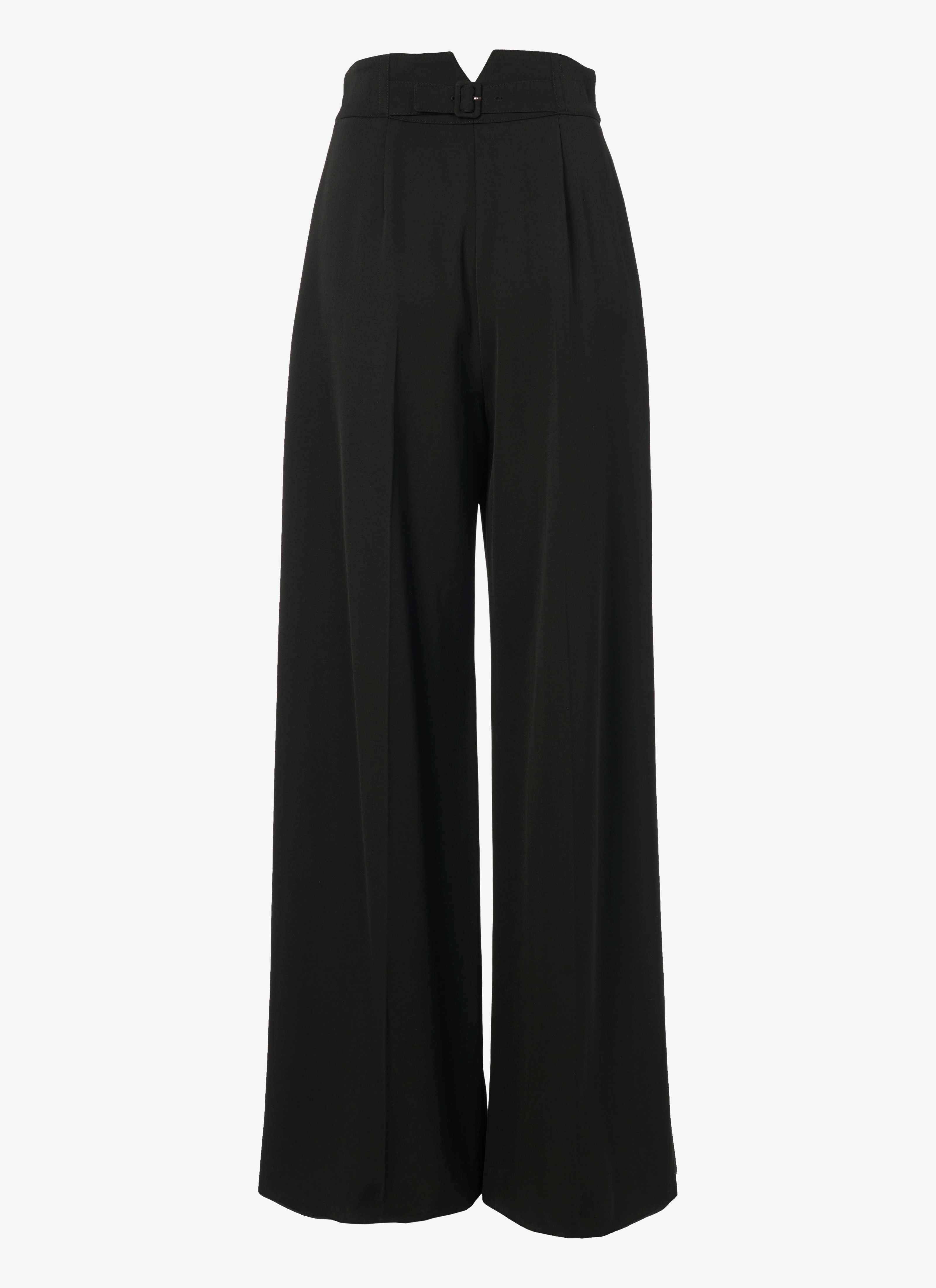 ALAÏA BLACK WIDE-CUT GRAIN DE POUDRE WOOL PANTS
