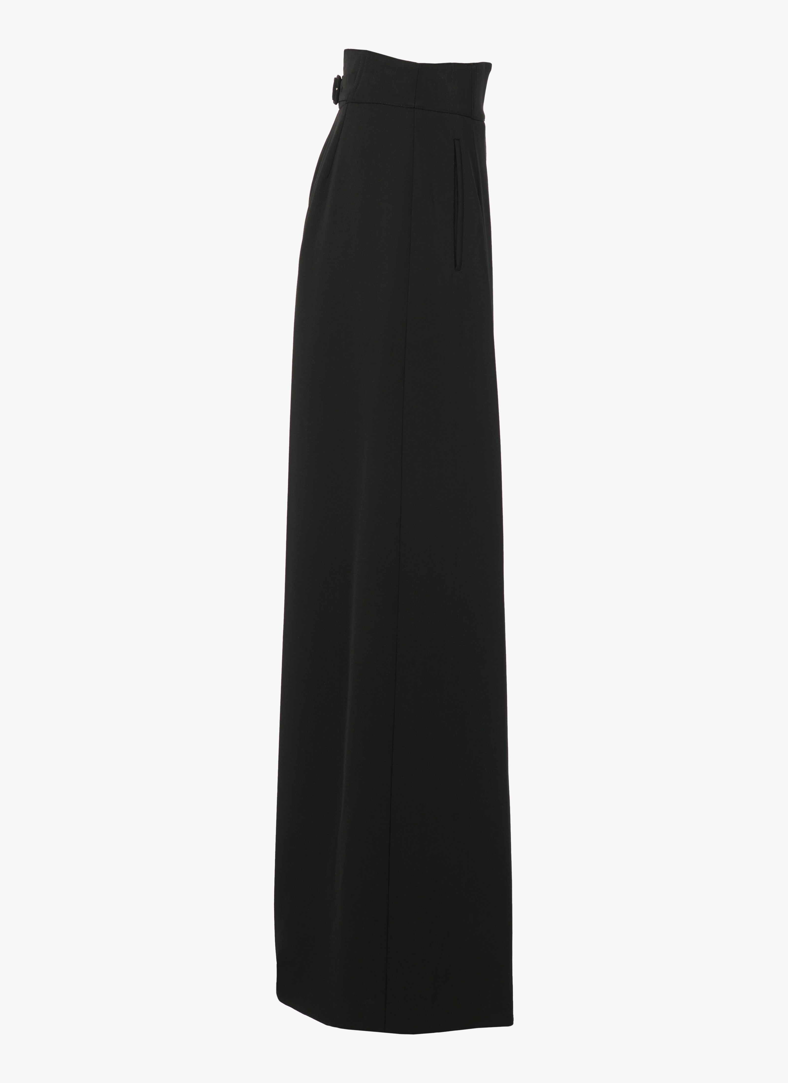 ALAÏA BLACK WIDE-CUT GRAIN DE POUDRE WOOL PANTS