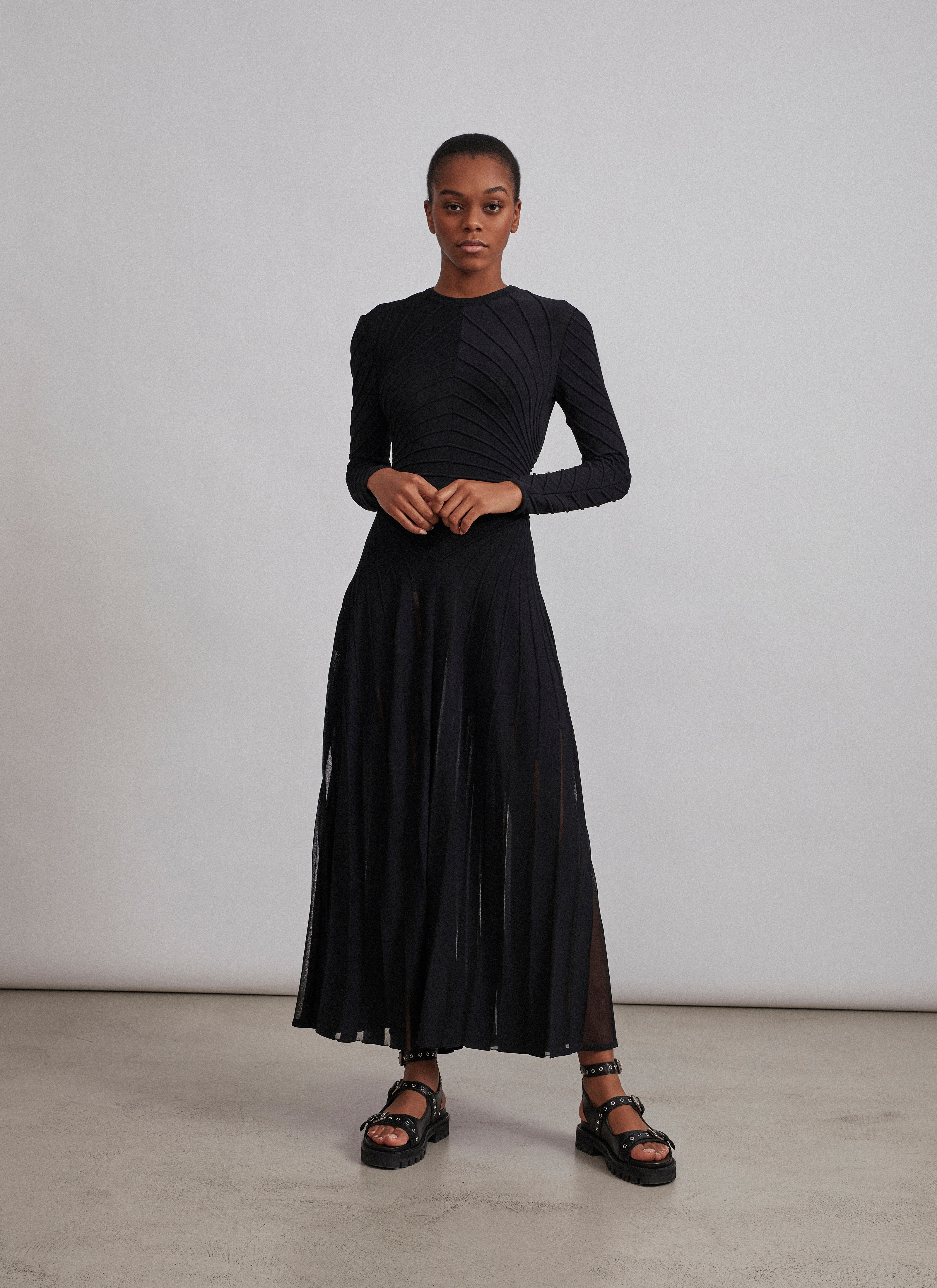 ALAÏA  LONG-SLEEVED OTTOMAN KNIT DRESS