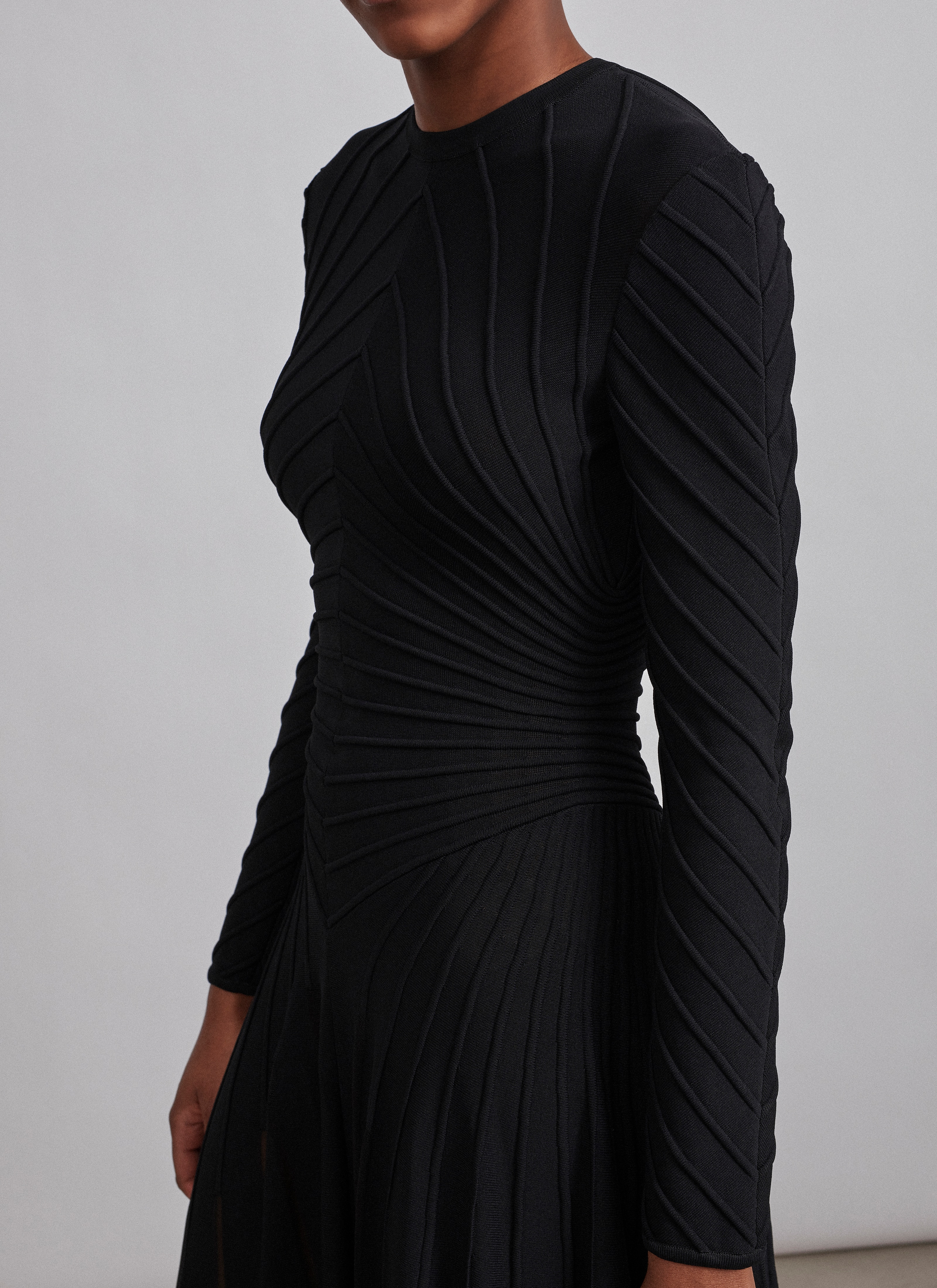 ALAÏA  LONG-SLEEVED OTTOMAN KNIT DRESS
