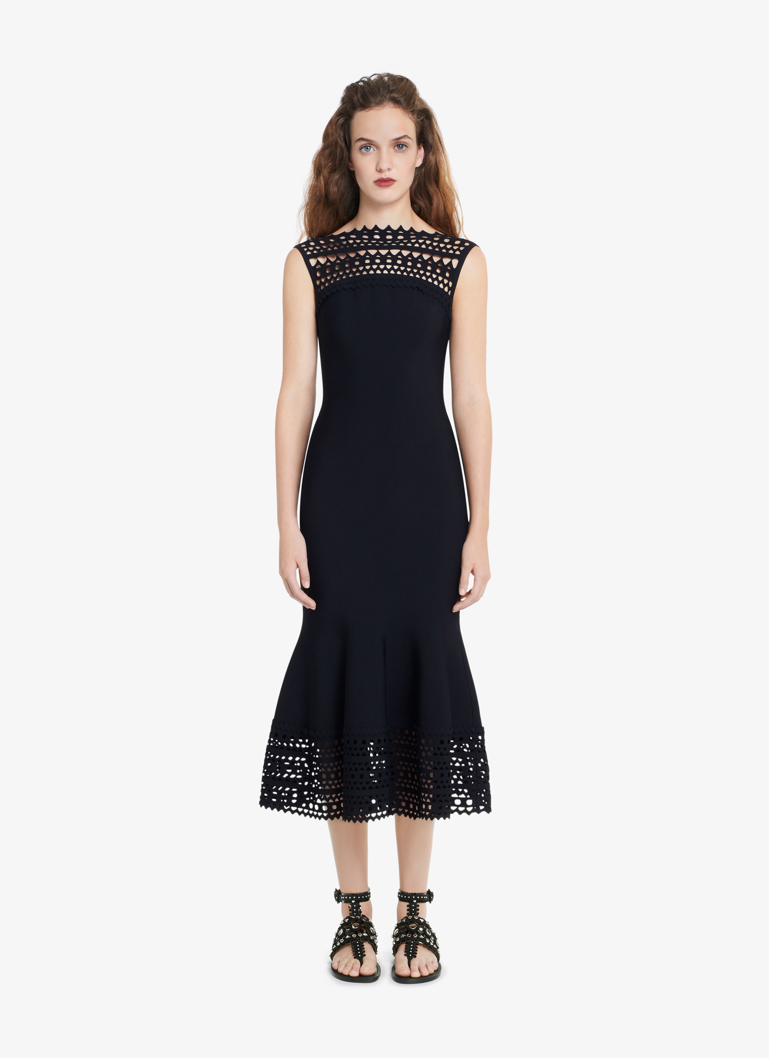 ALAÏA BLACK EDITION 2016 MIDI OPENWORK DRESS