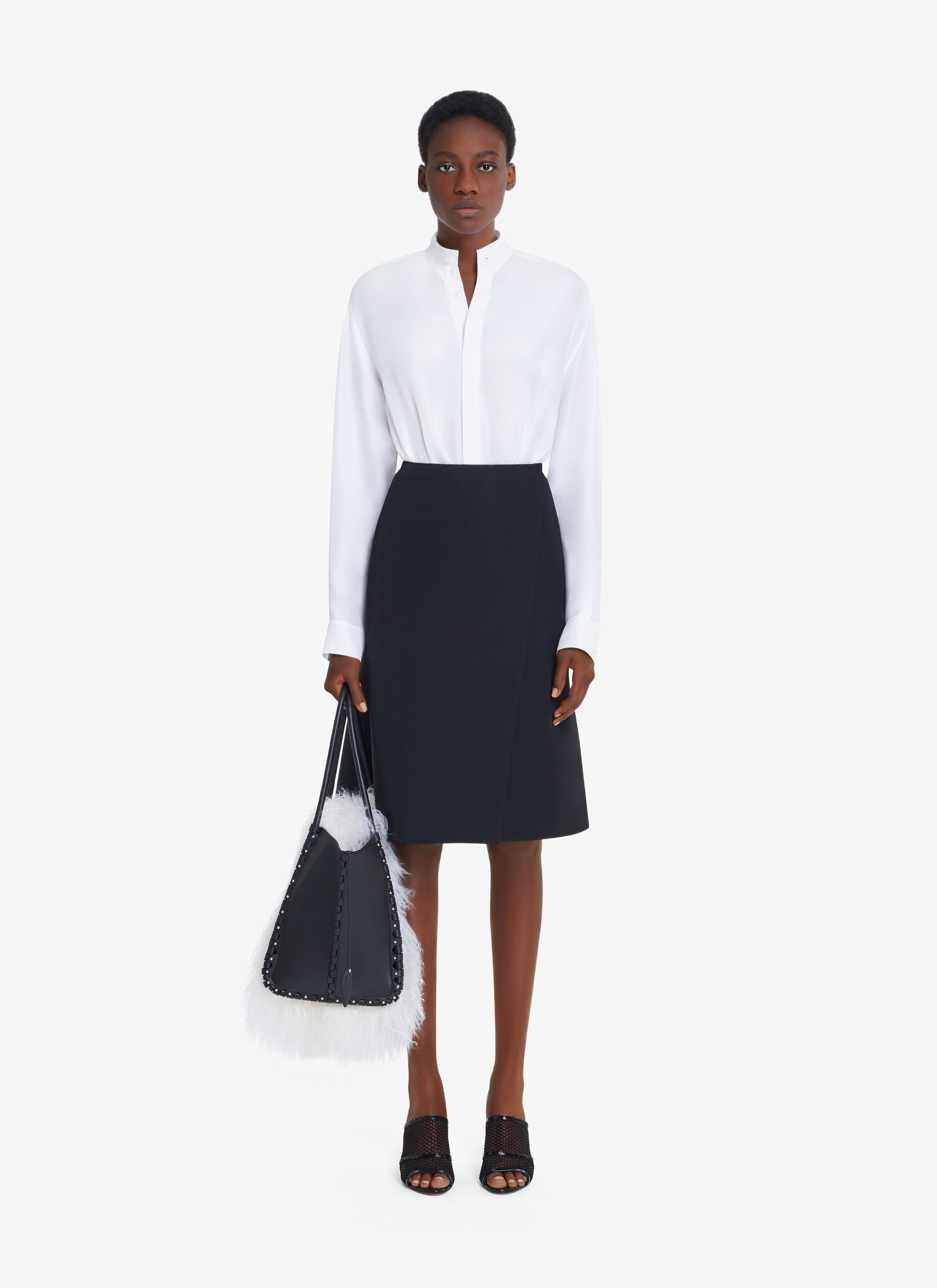 ALAÏA WHITE  SILK GEORGETTE BODYSUIT-SHIRT