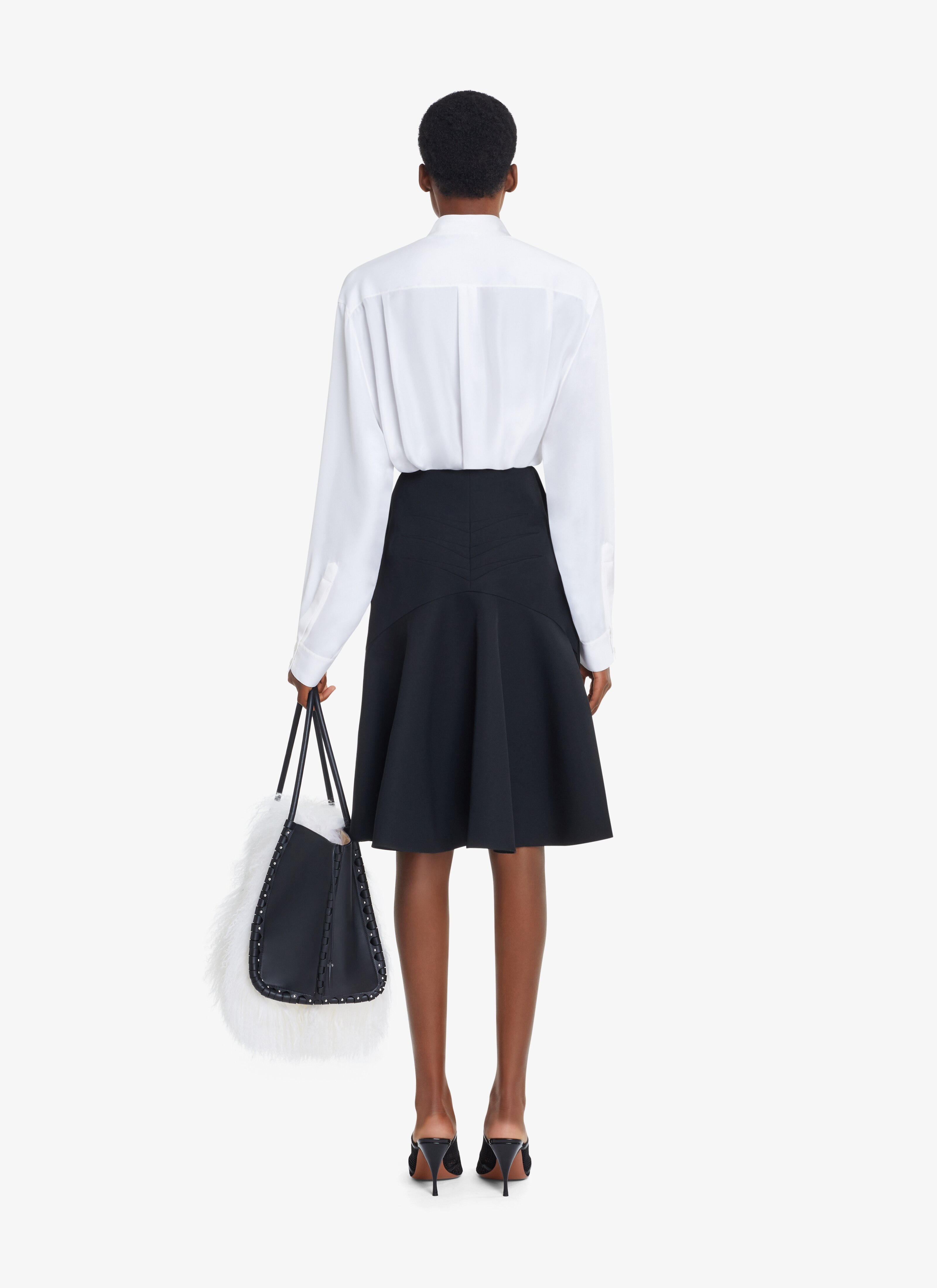 ALAÏA WHITE  SILK GEORGETTE BODYSUIT-SHIRT