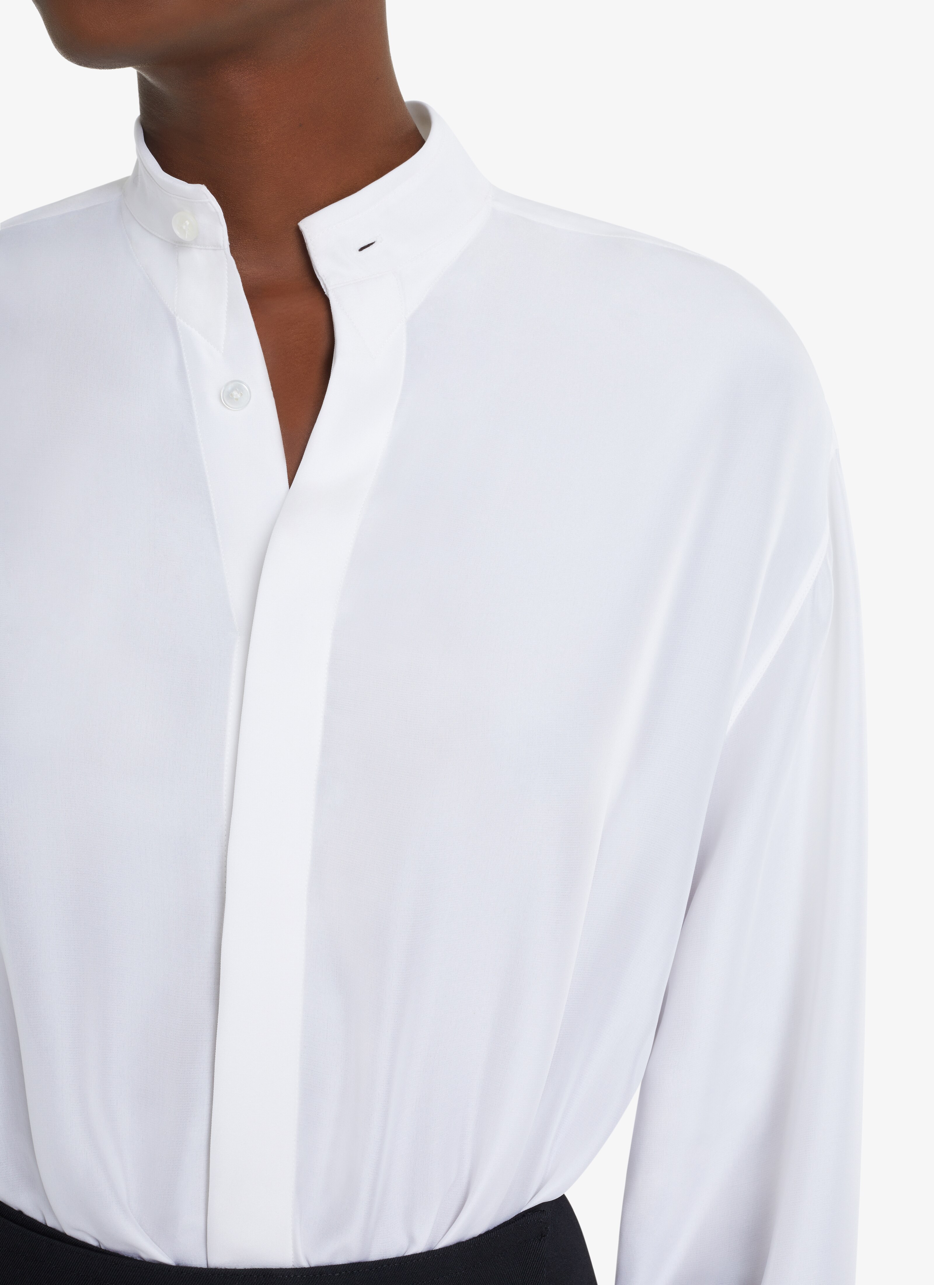 ALAÏA WHITE  SILK GEORGETTE BODYSUIT-SHIRT