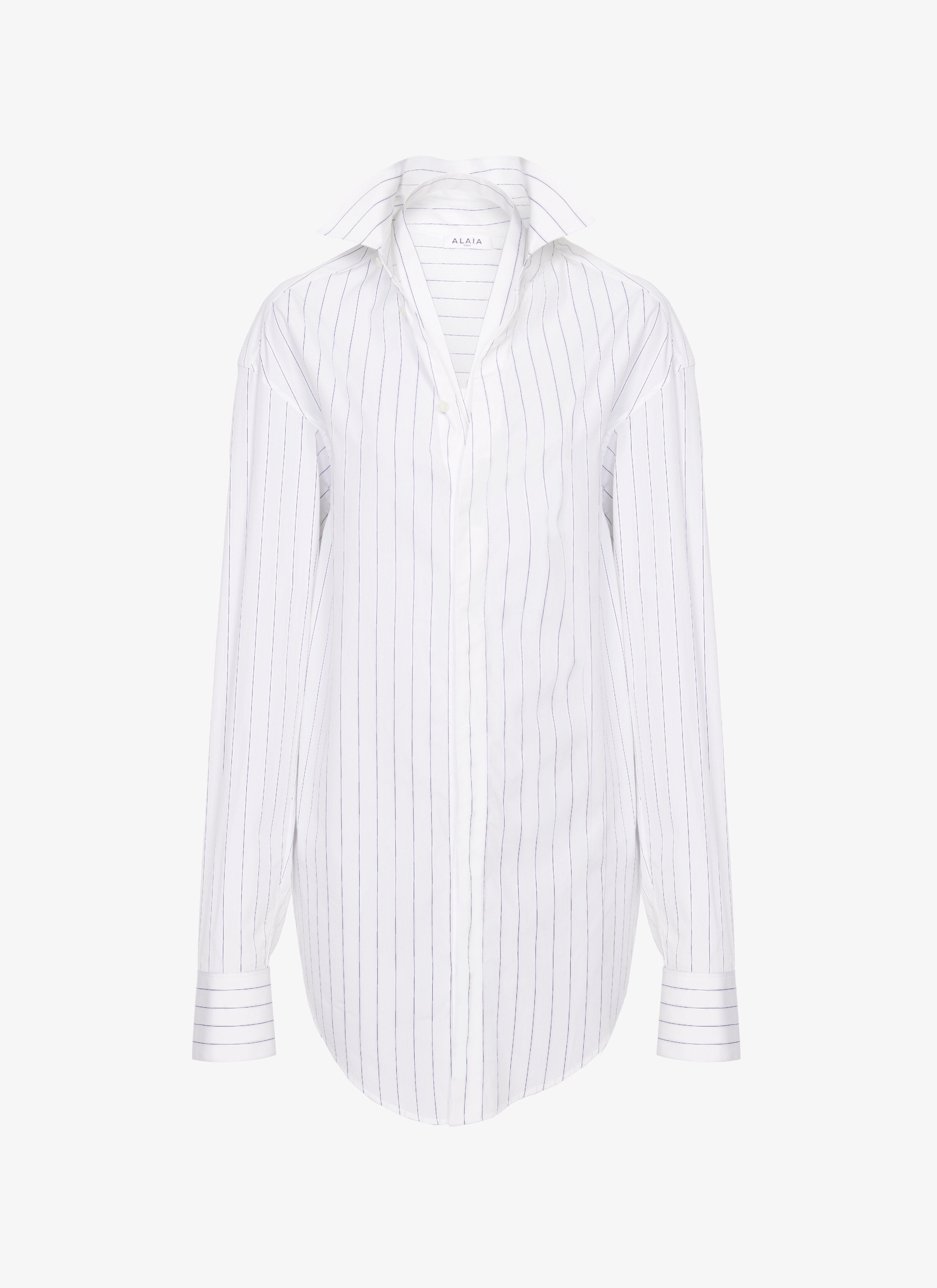 ALAÏA WHITE/BLUE STRIPED POPLIN LOOSE SHIRT